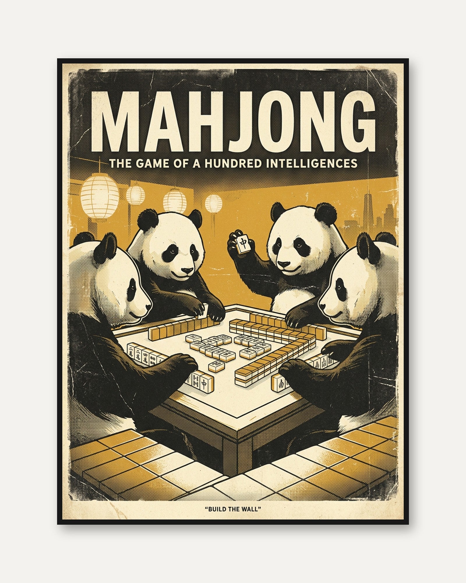 Mahjong Pandas Vintage Poster: Retro Game Room Wall Art - framed