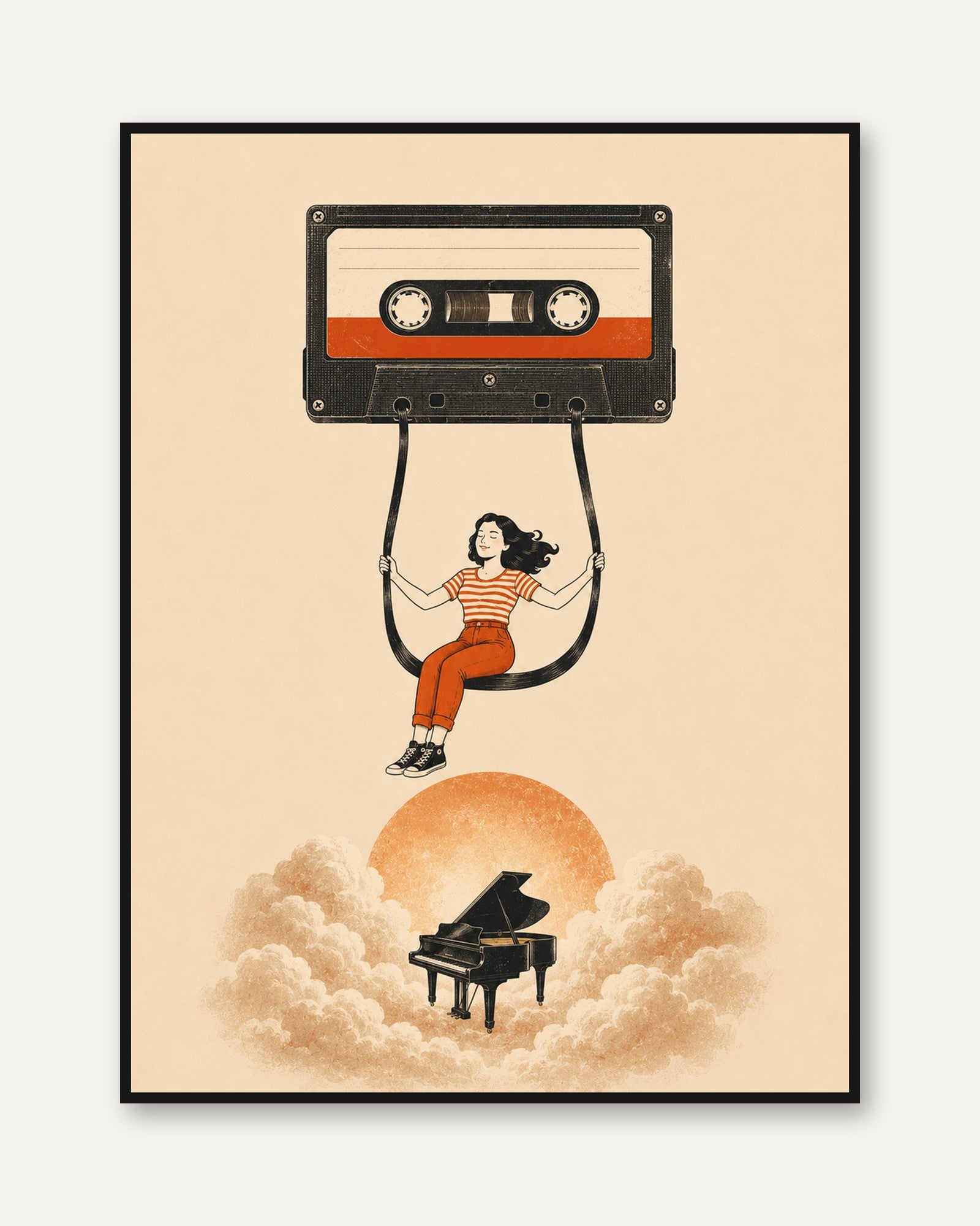 Whimsical Cassette Tape Art Print - framed