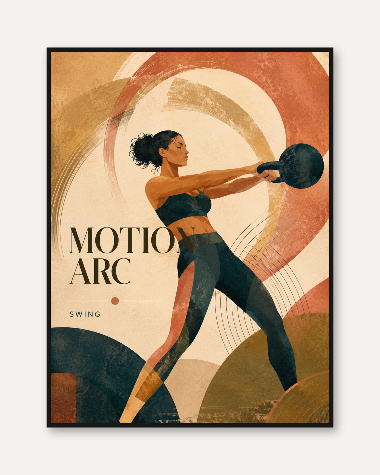 Kettlebell Swing Art Print: Art Deco Fitness Poster - framed