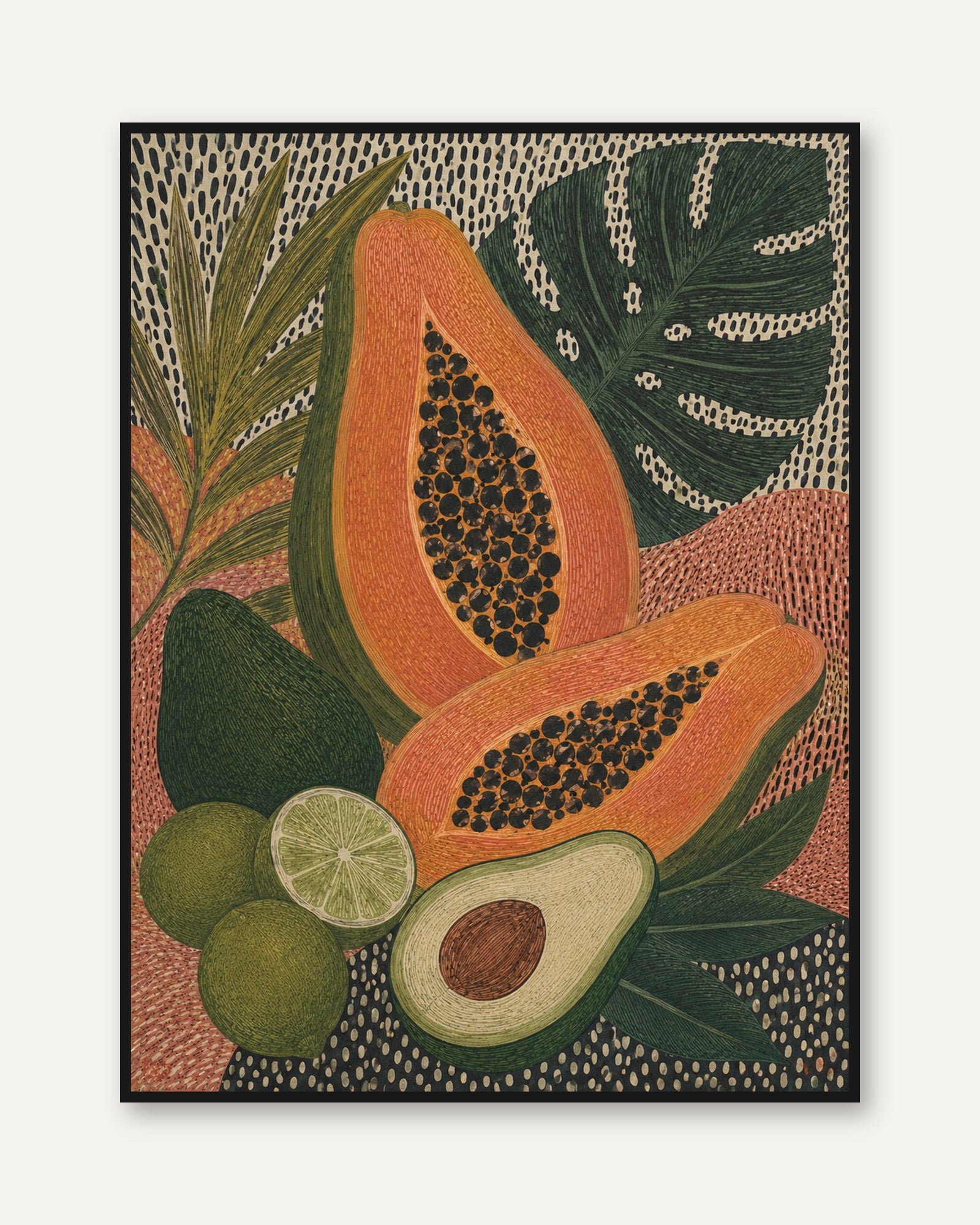 Tropical Fruit Wall Art – Papaya Kitchen Print - framed
