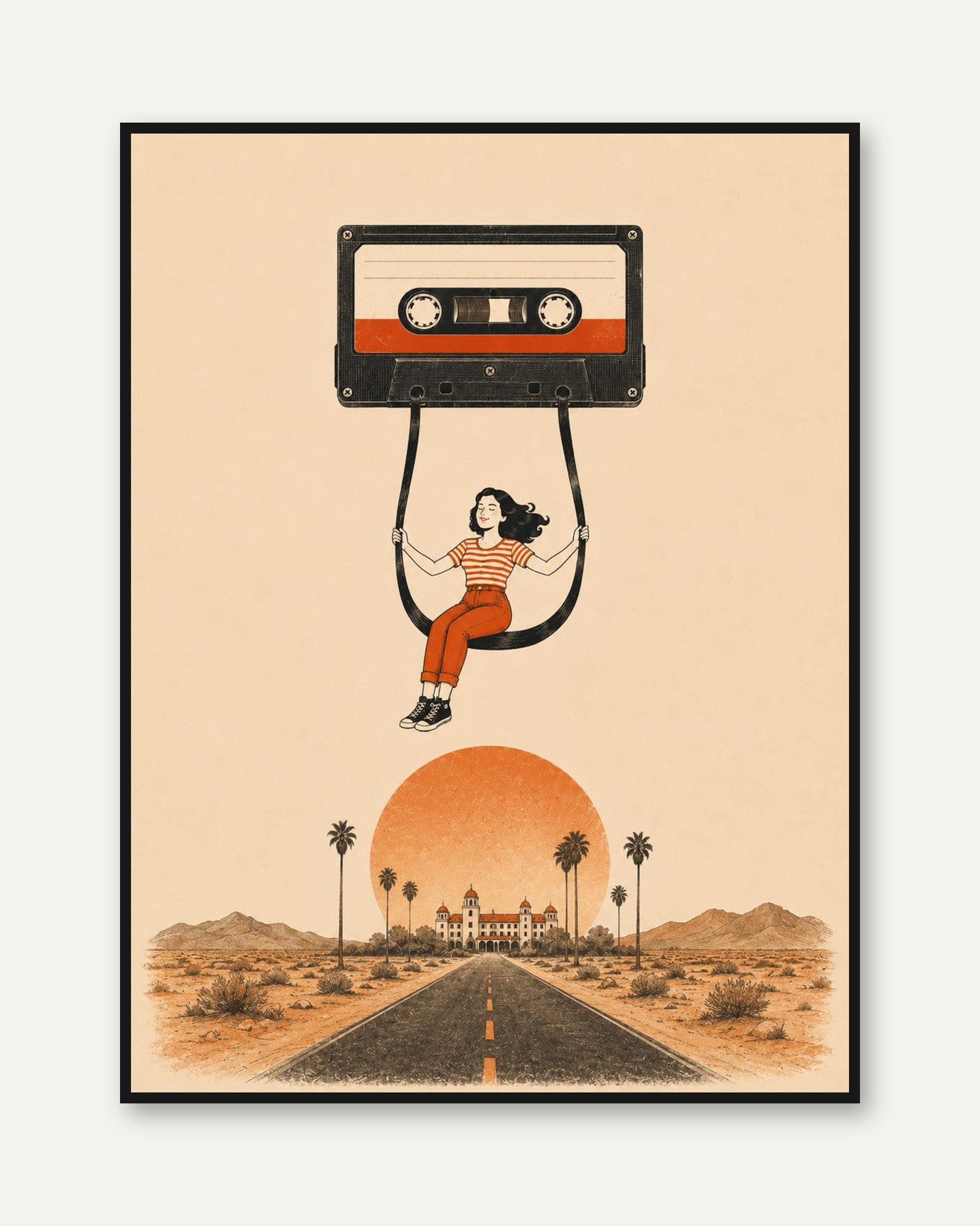Nostalgic Cassette Tape Print - framed