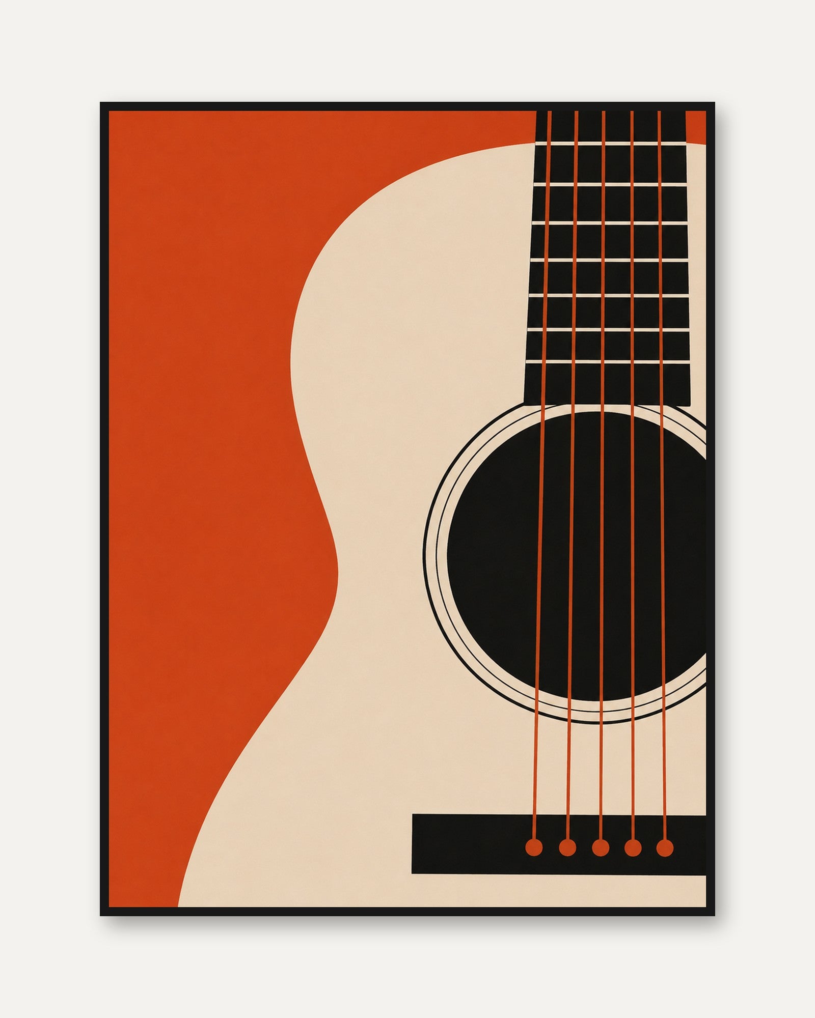 Acoustic Guitar Art Print: Minimalist Orange Geometric Design - framed