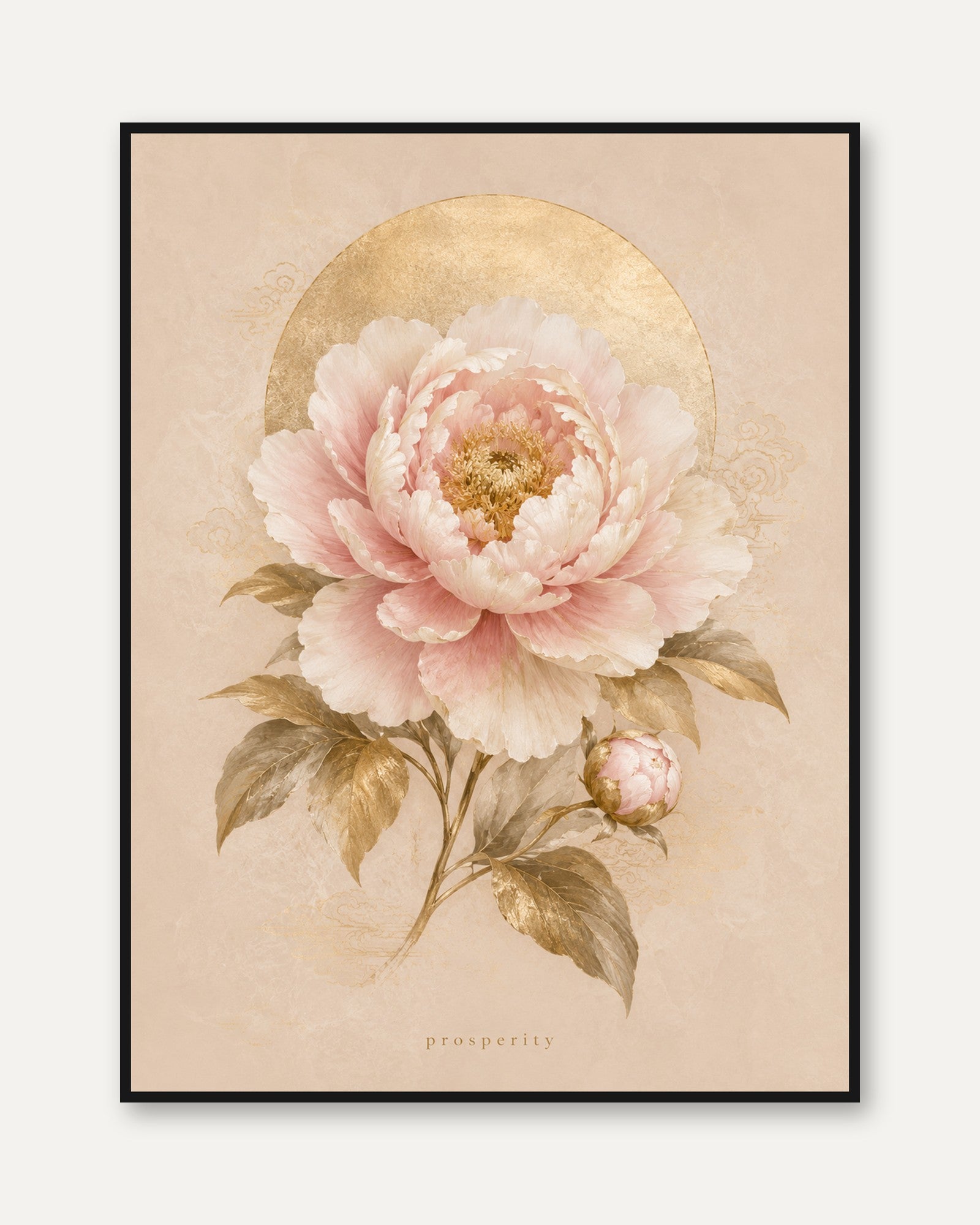 Peony Wall Art – Gold Botanical Print - framed