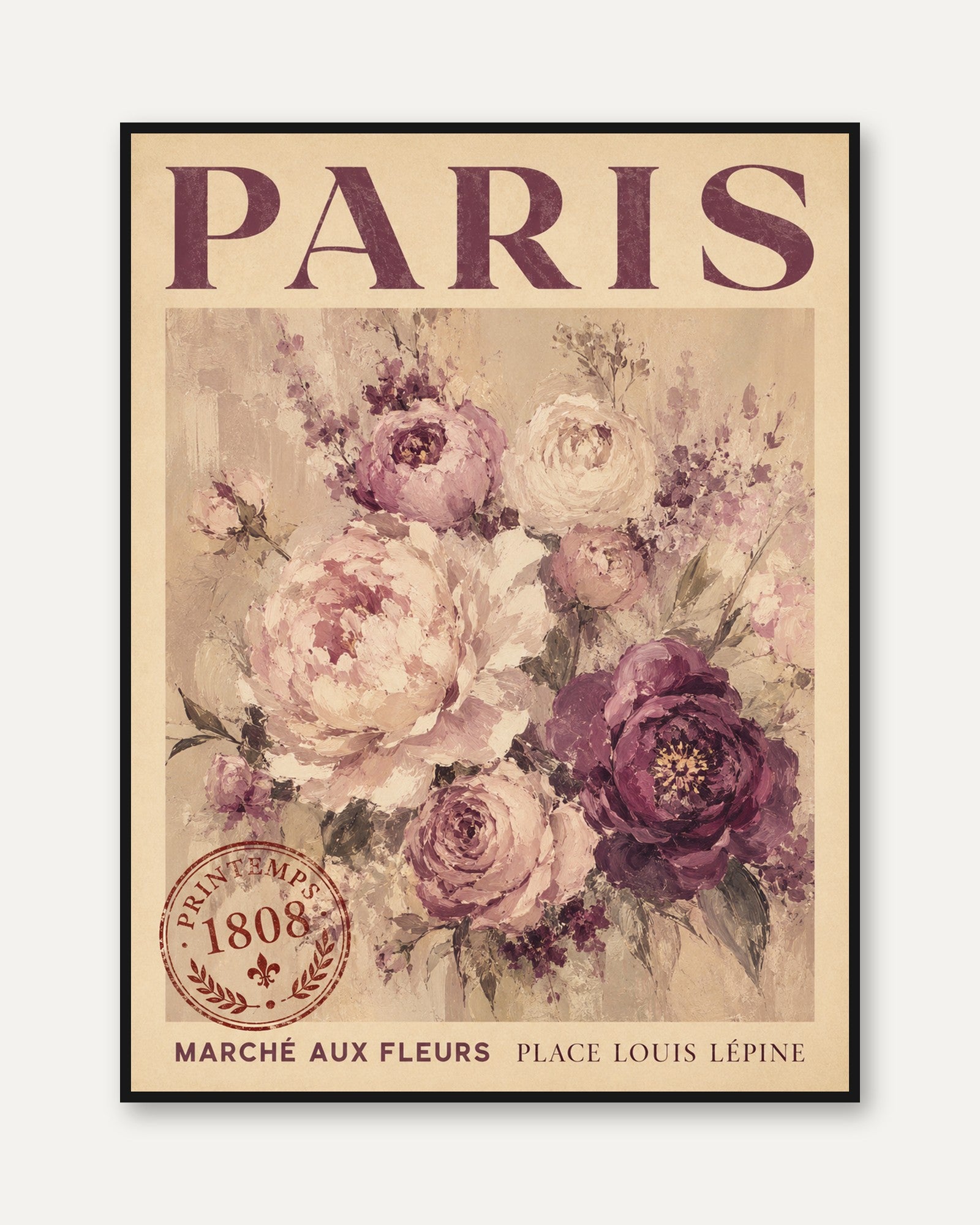 Paris Travel Poster – Vintage Floral Print - framed