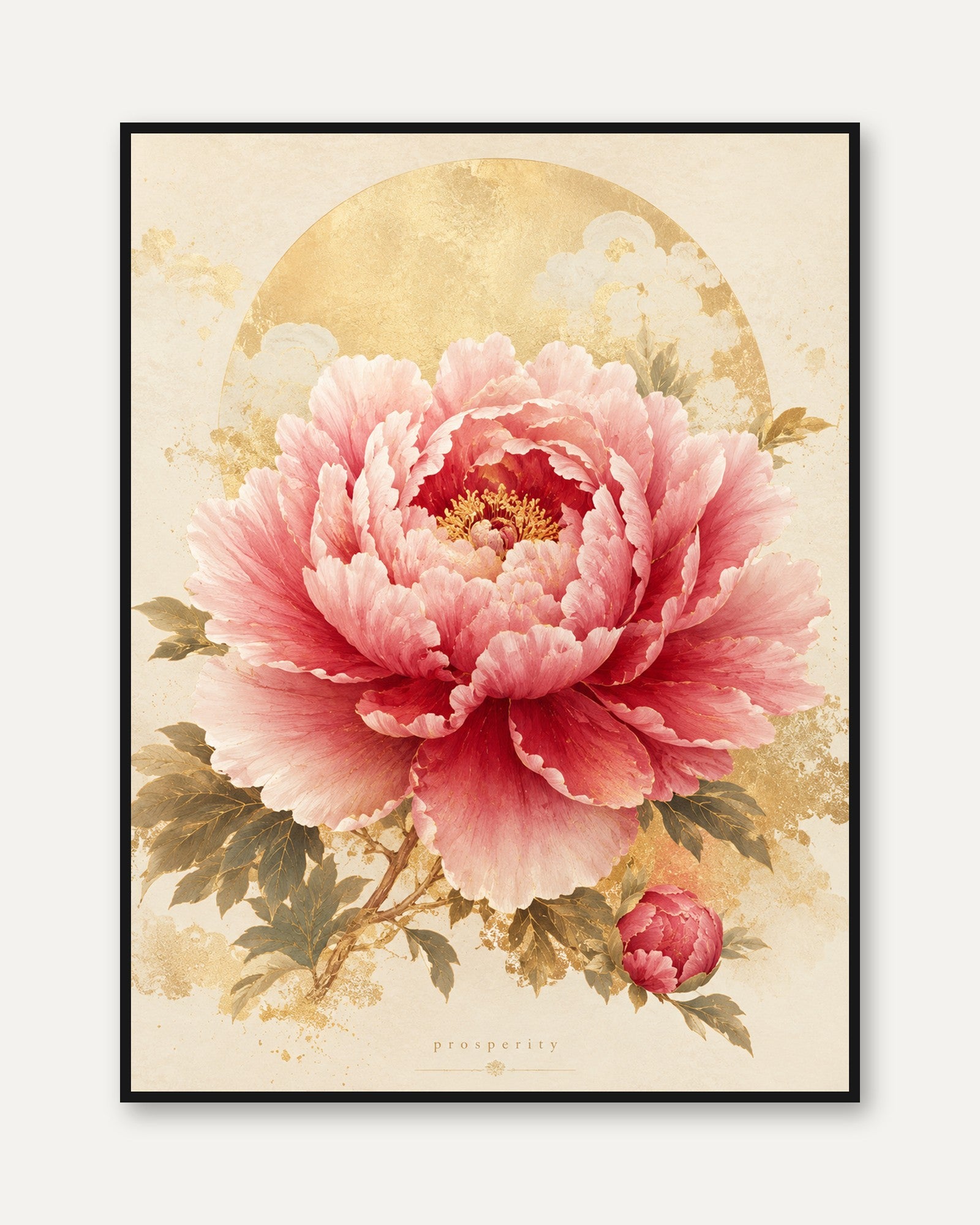 Peony Wall Art – Gold Leaf Floral Print - framed