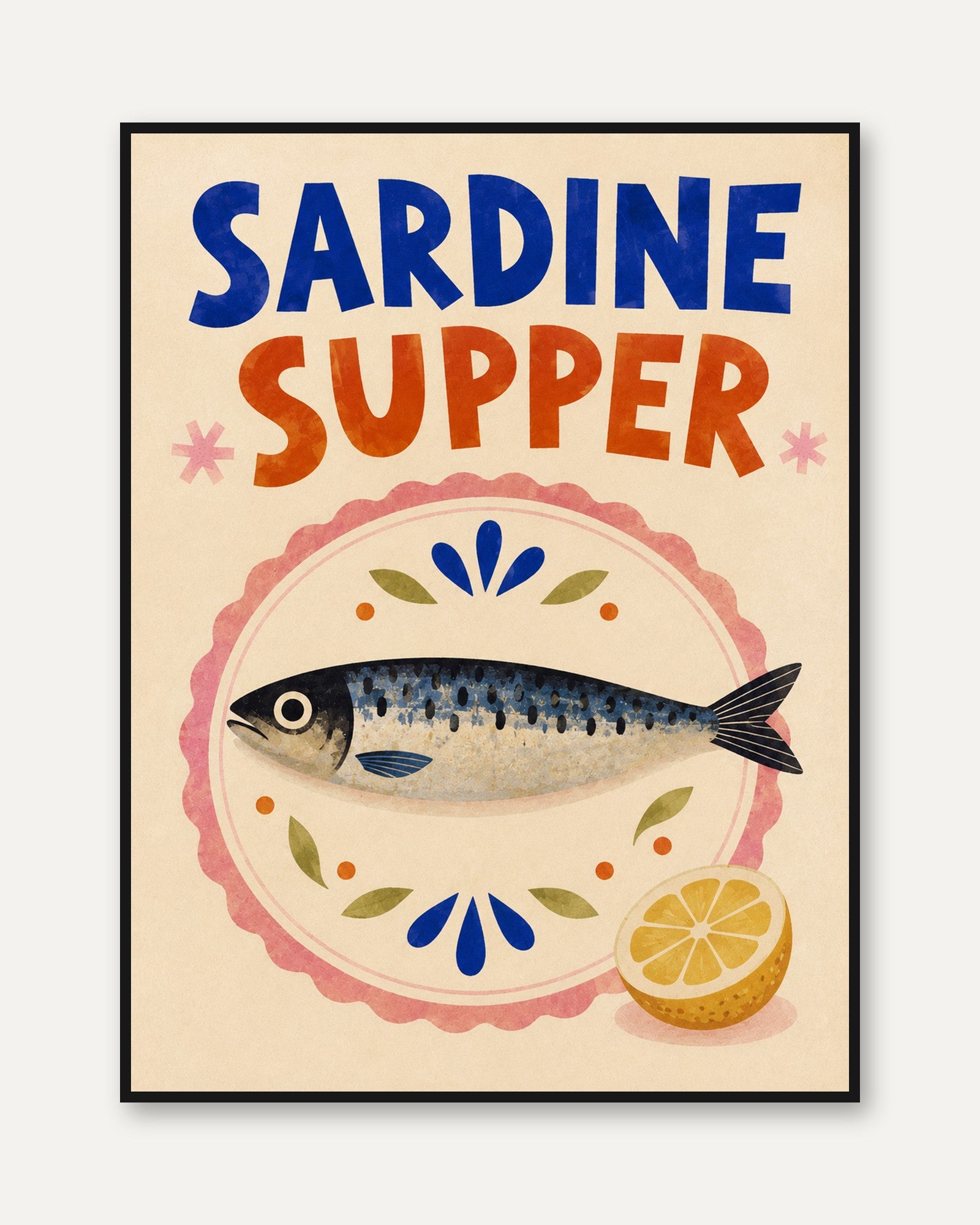 Kitchen Wall Art – Sardine Supper Print - framed