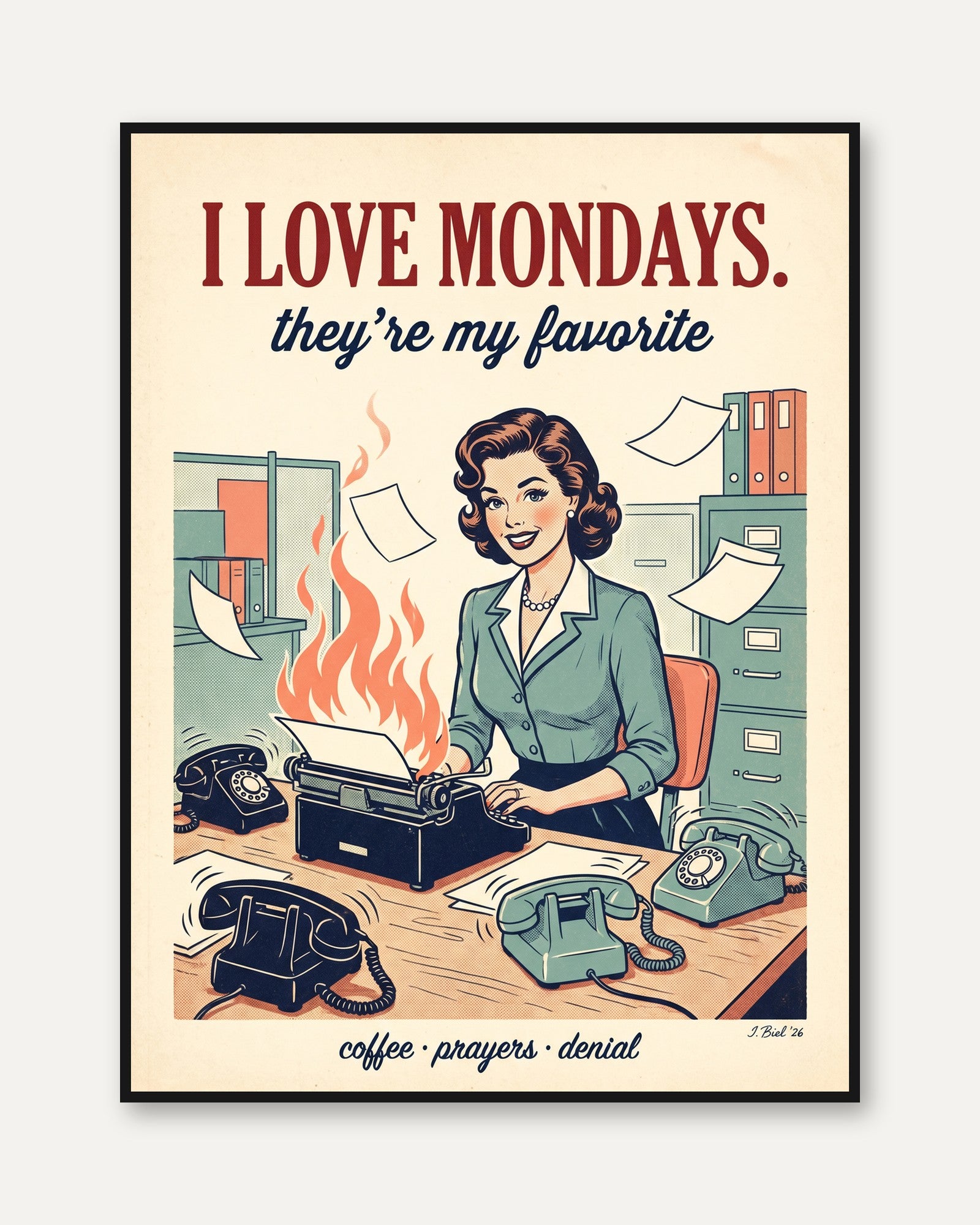Funny Retro Office Print - framed