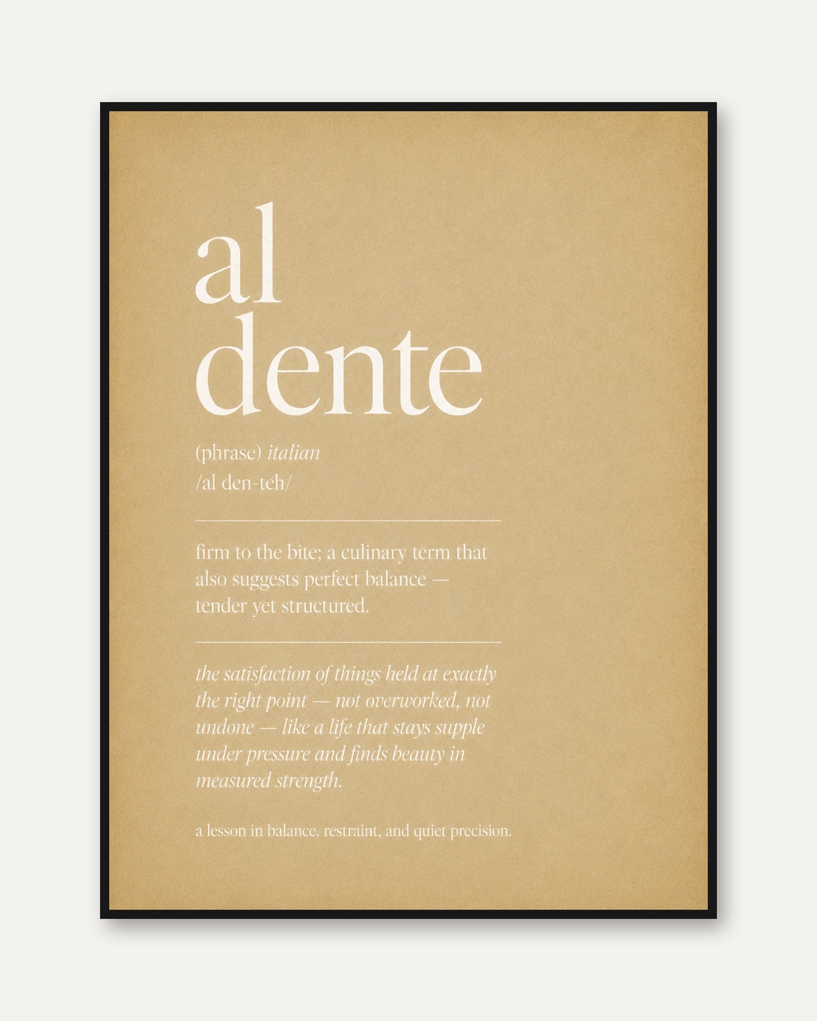Kitchen Wall Art: Al Dente Italian Phrase - framed
