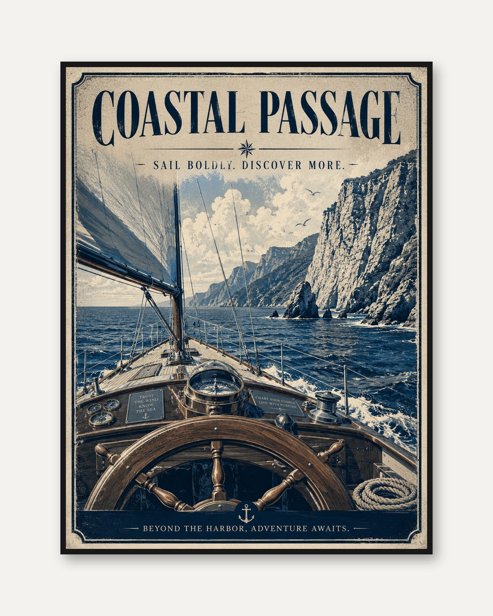 Coastal Sailing Adventure Poster: Vintage Nautical Travel Art - framed