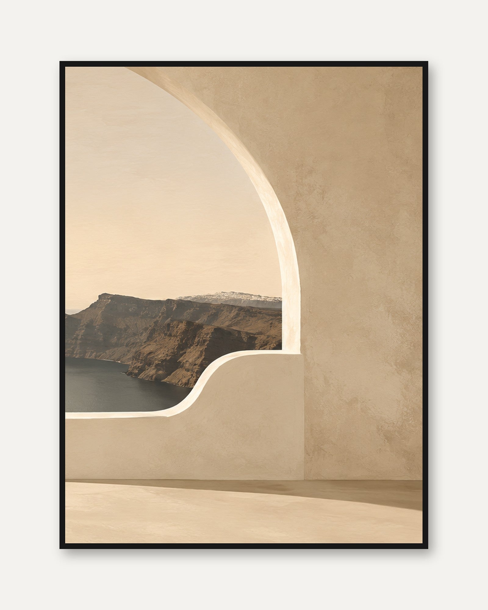 Desert Mountain Arch Print: Minimalist Beige Landscape Art - framed