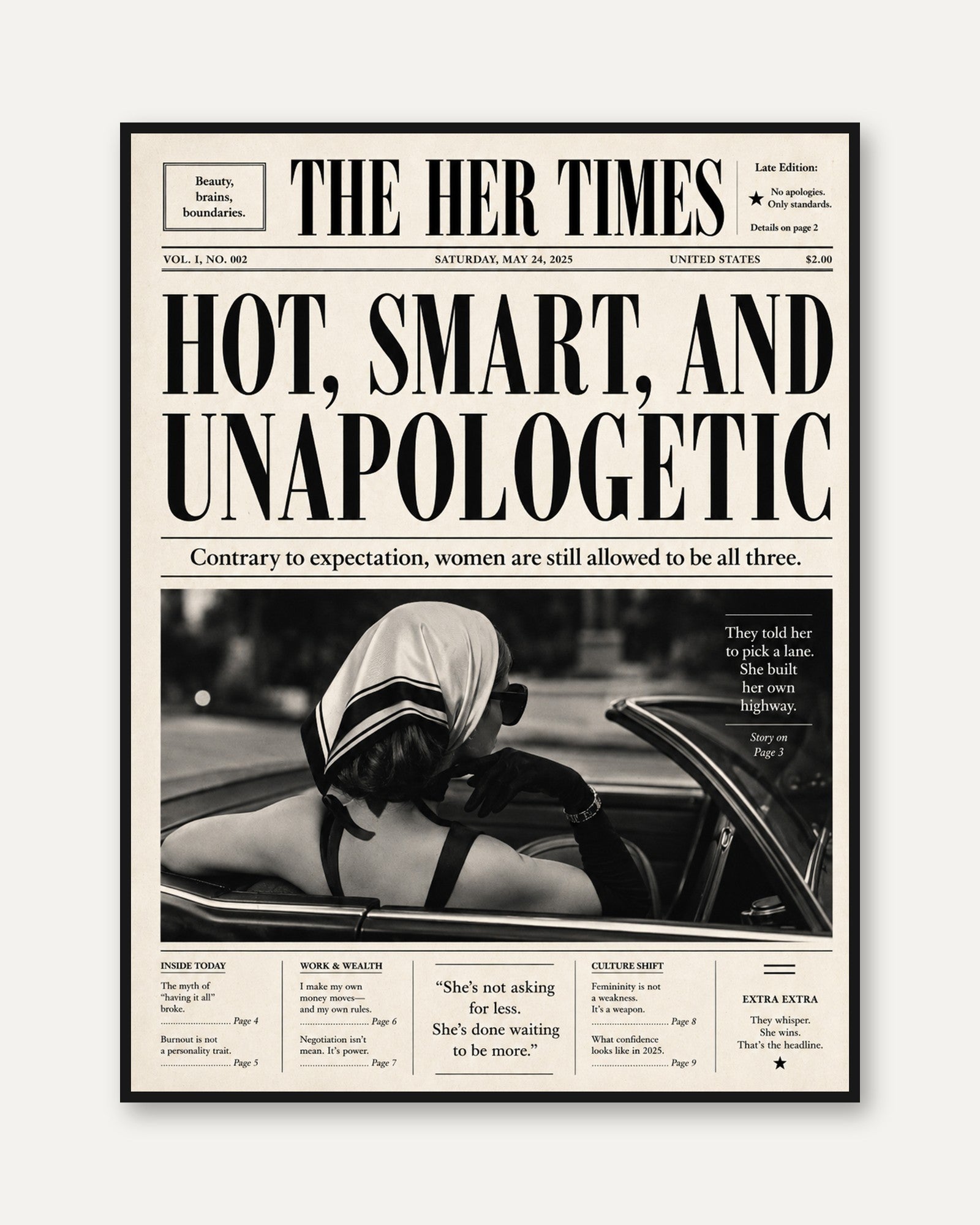Feminist Newspaper Print: Vintage Empowerment Statement - framed