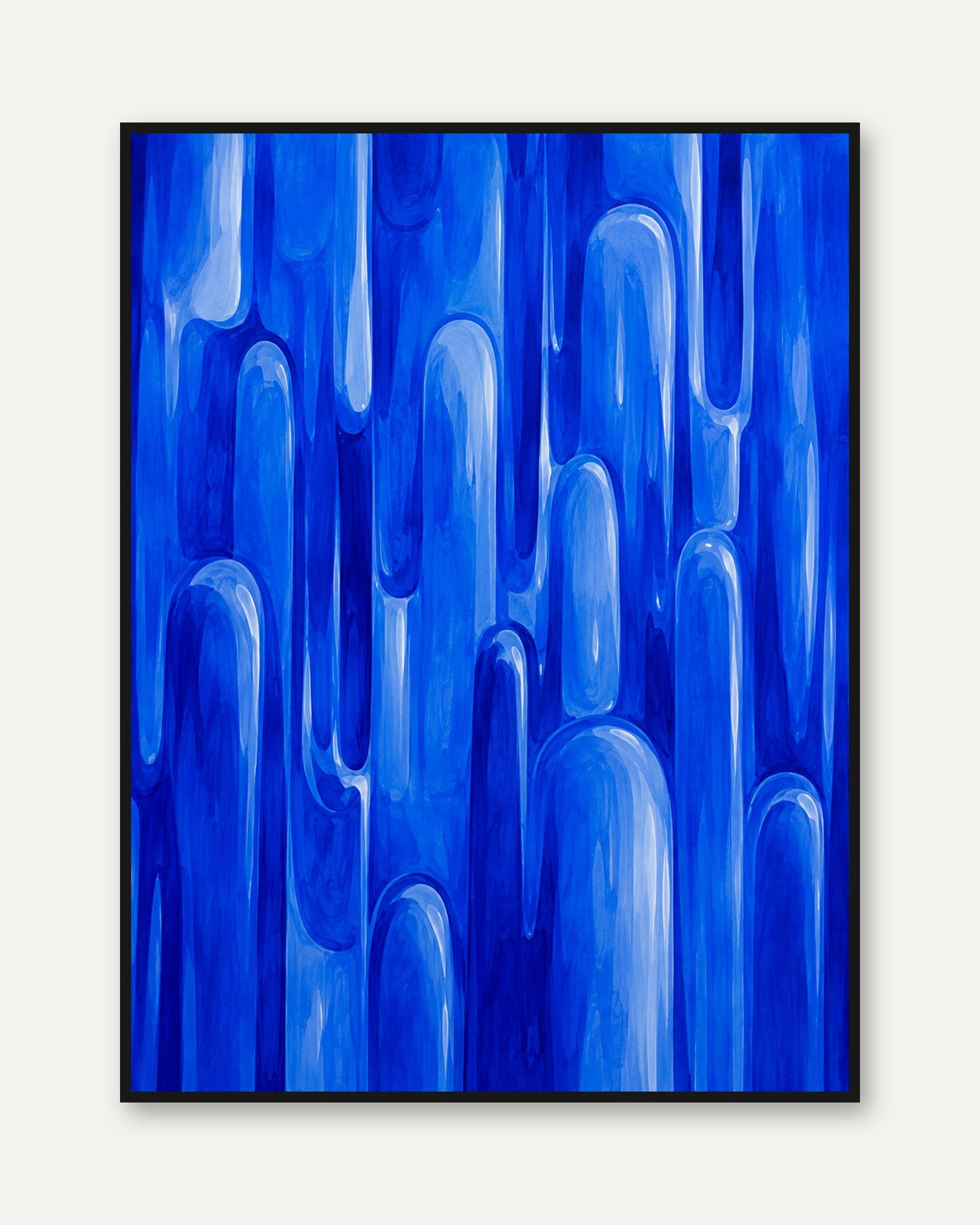 Blue Abstract Drip Painting: Contemporary Fluid Art Print - framed