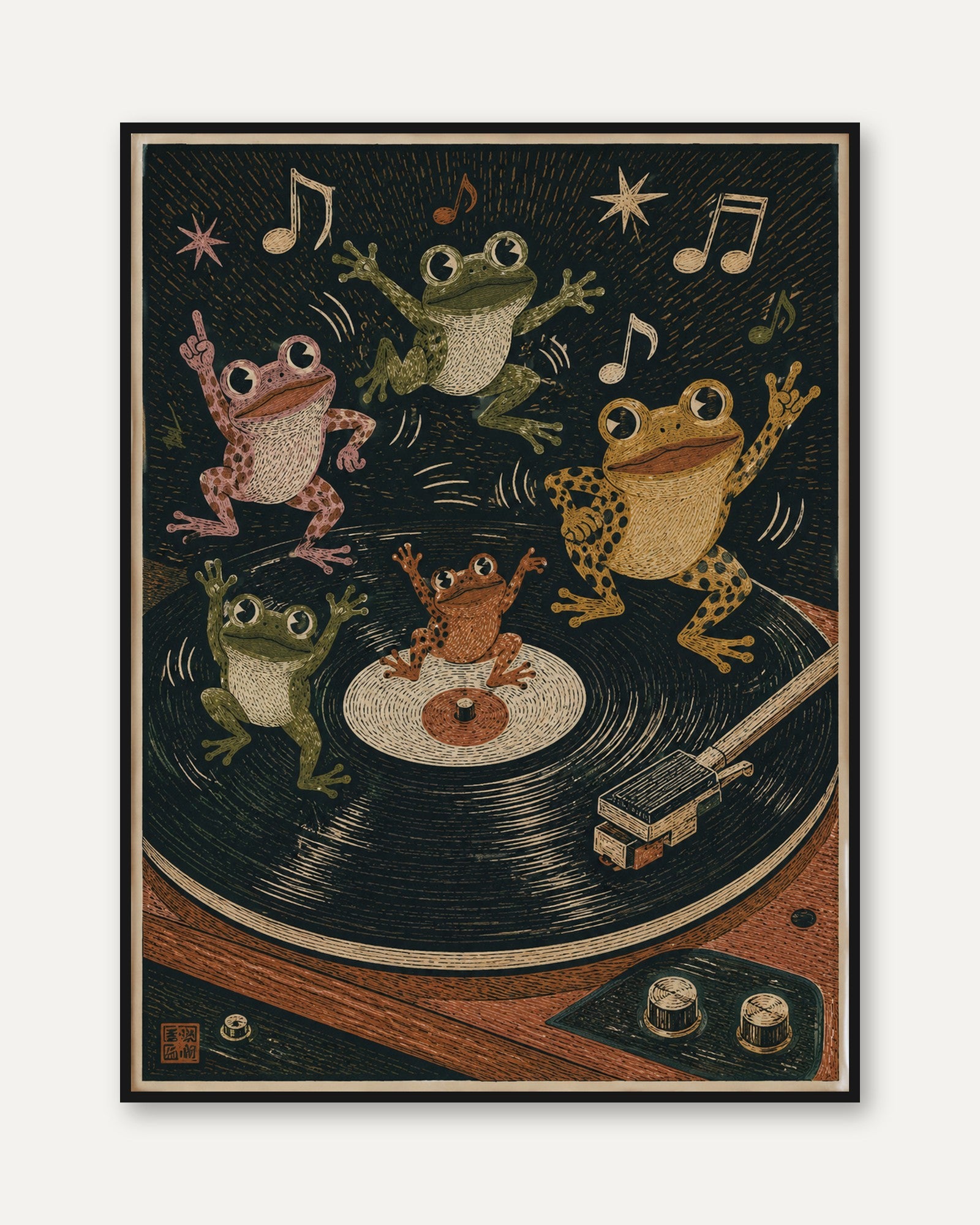 Frog Music Wall Art – Dancing Frogs Print - framed
