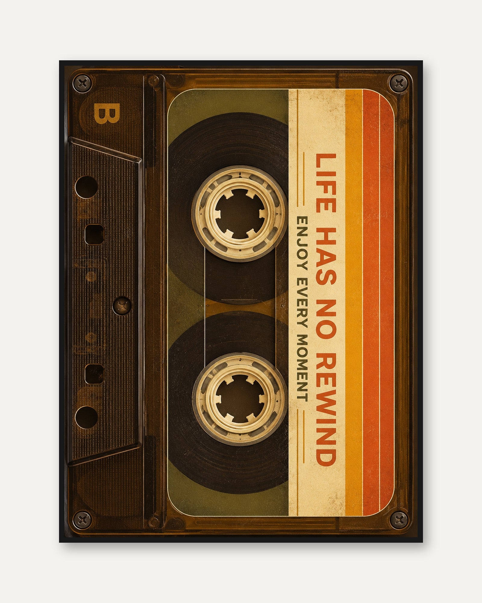 Retro Cassette Tape Print: Life Has No Rewind - framed