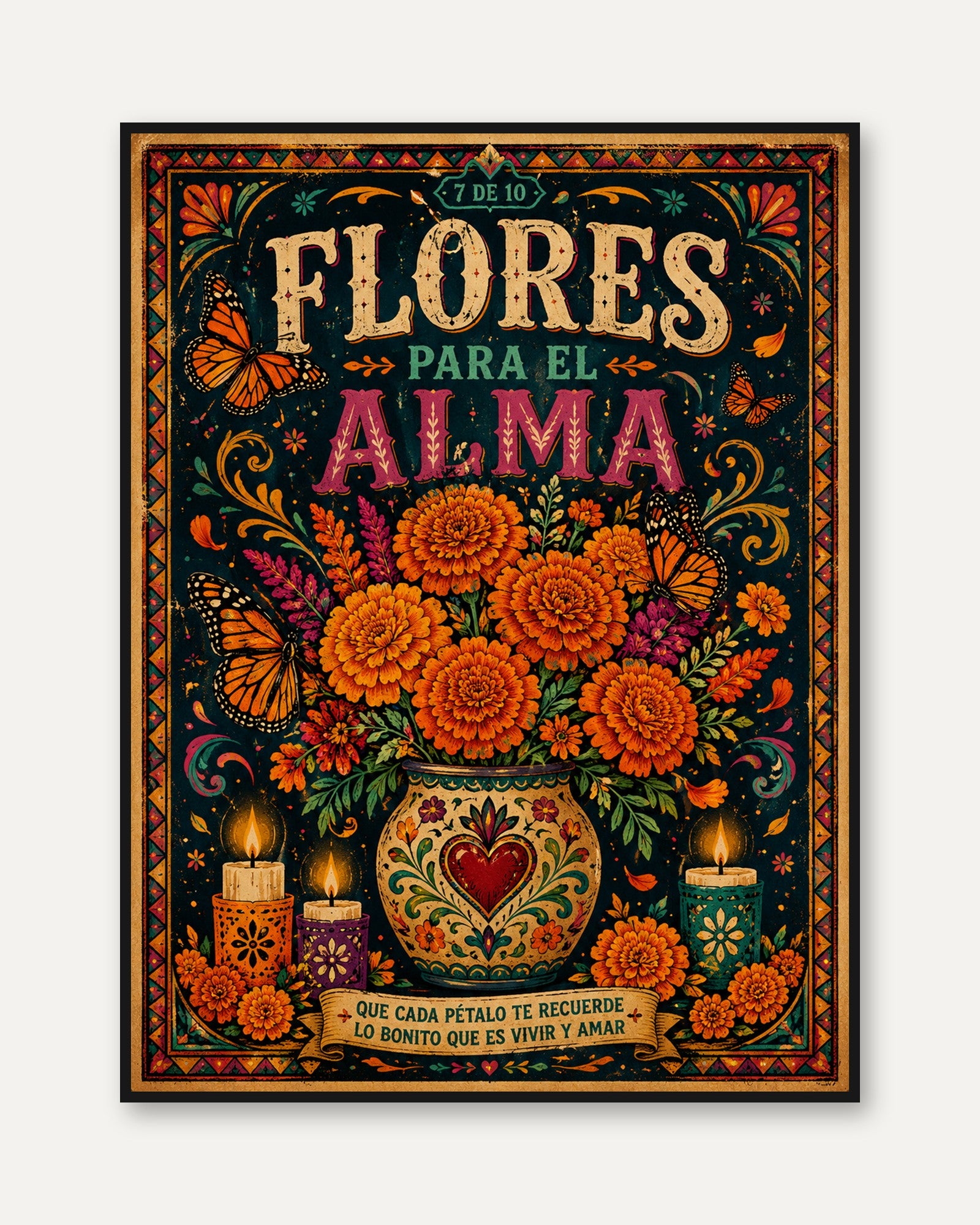 Dia de los Muertos Print: Flores Para El Alma - framed