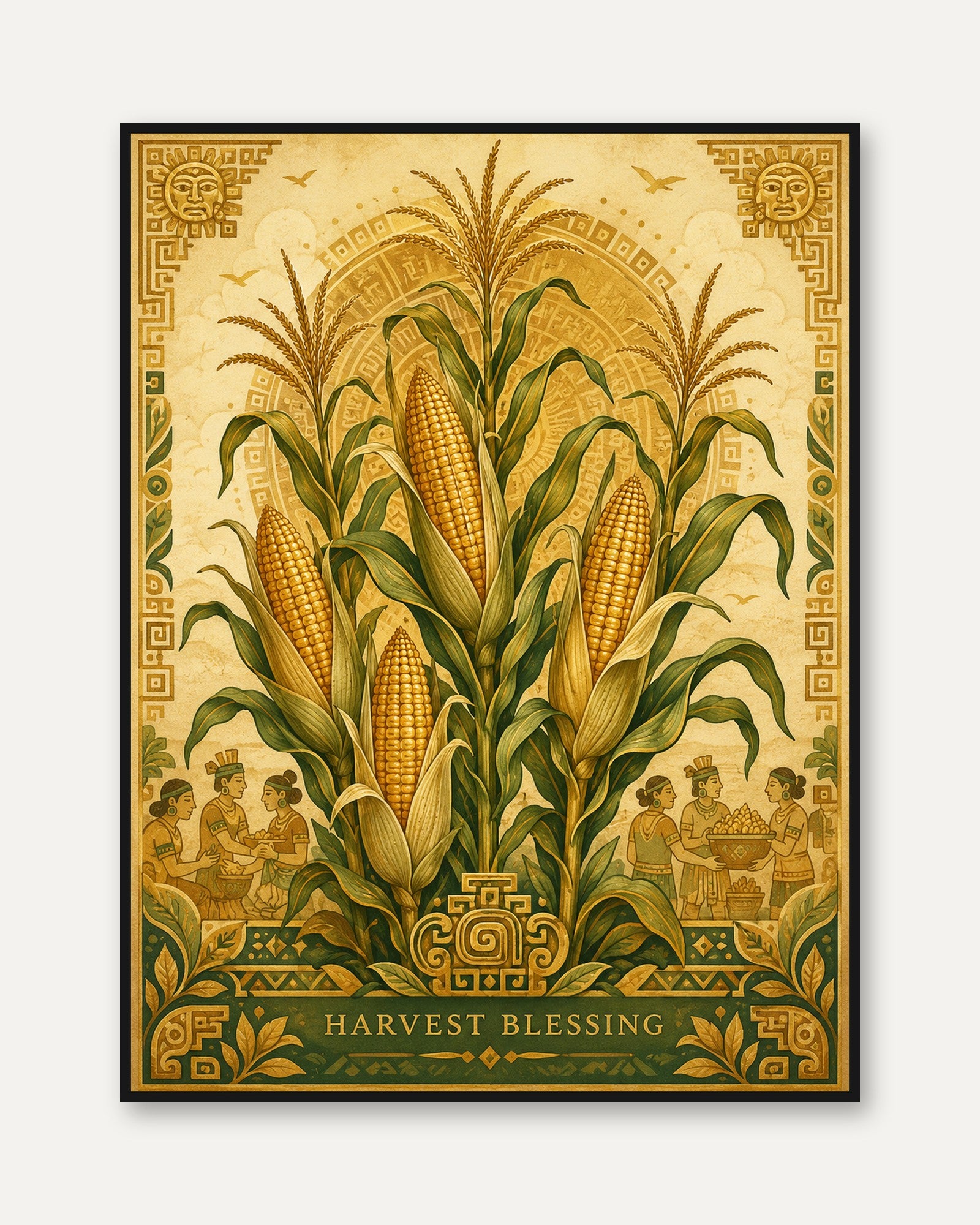 Harvest Wall Art – Corn Folk Art Print - framed