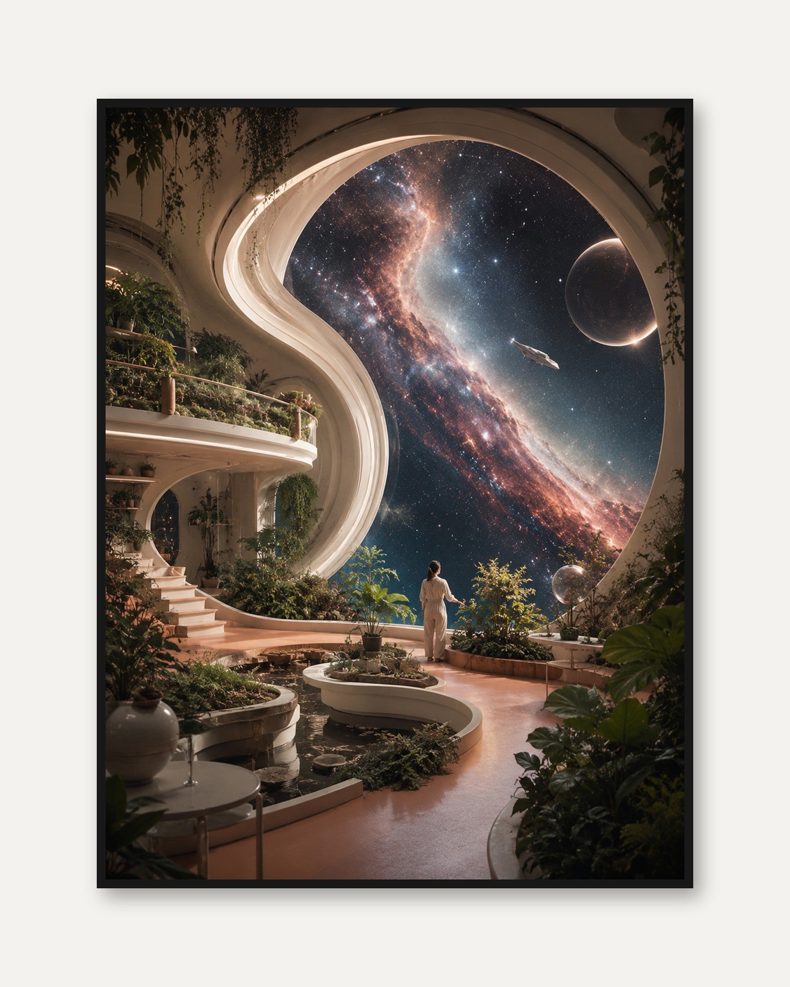 Cosmic Garden Observatory: Surreal Space Architecture Art Print - framed
