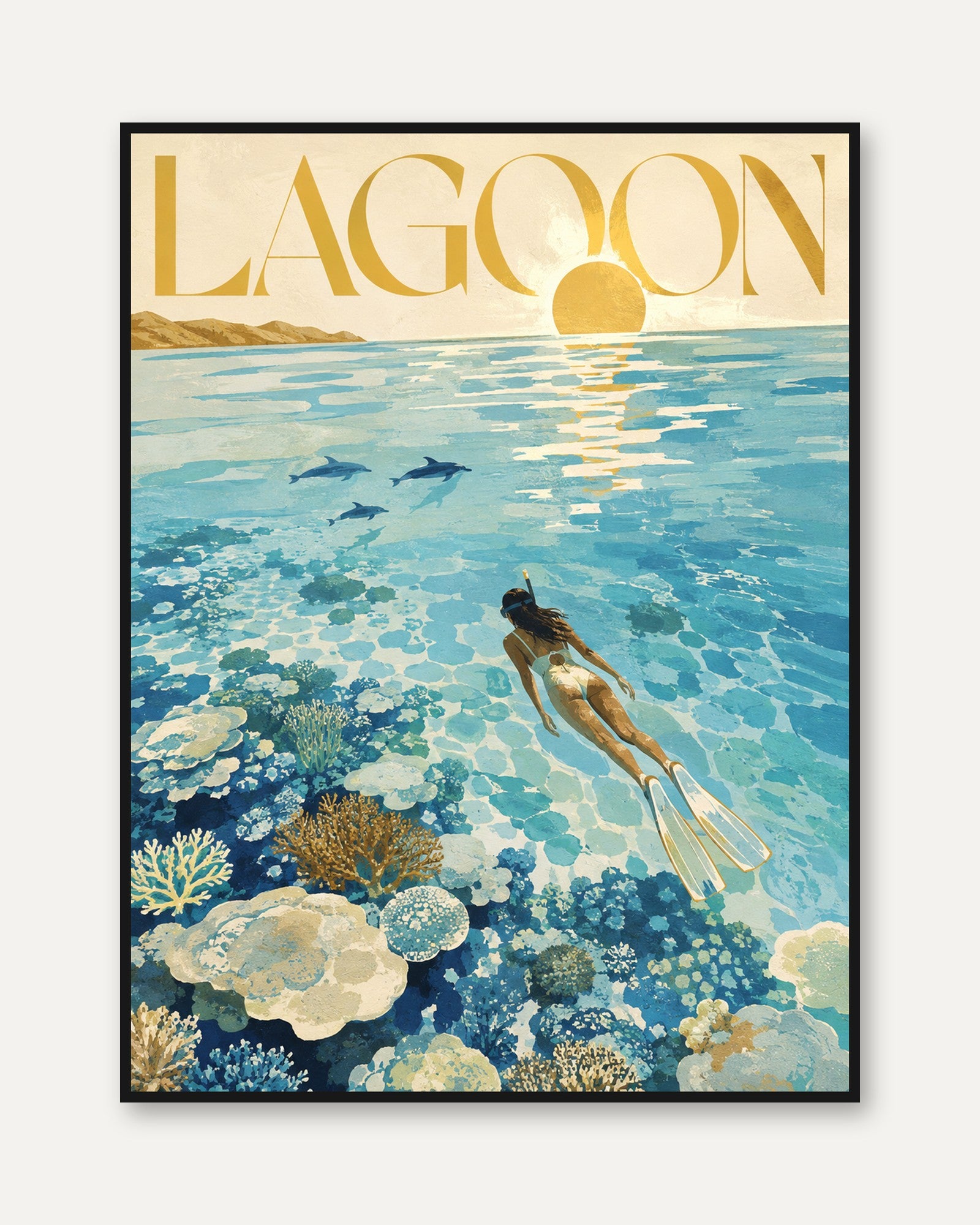 Lagoon Travel Poster – Snorkeling Wall Art - framed