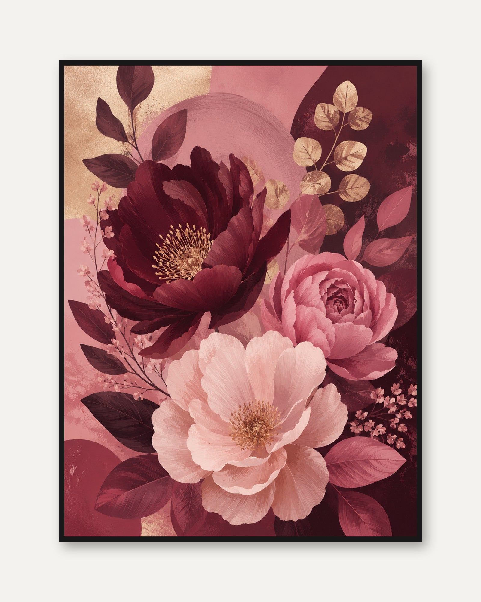 Burgundy Pink Floral Print - framed