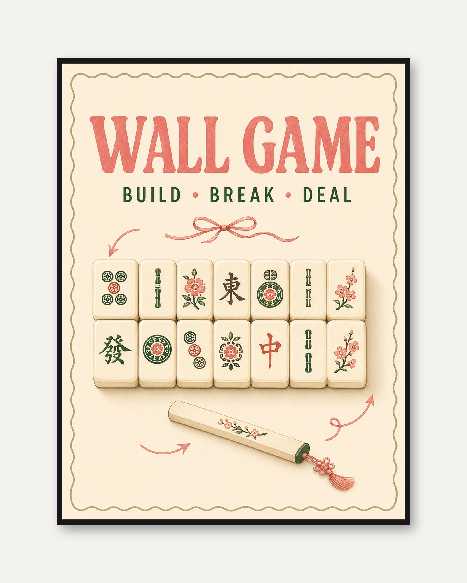 Mahjong Wall Game Poster: Vintage Asian Gaming Art Print - framed