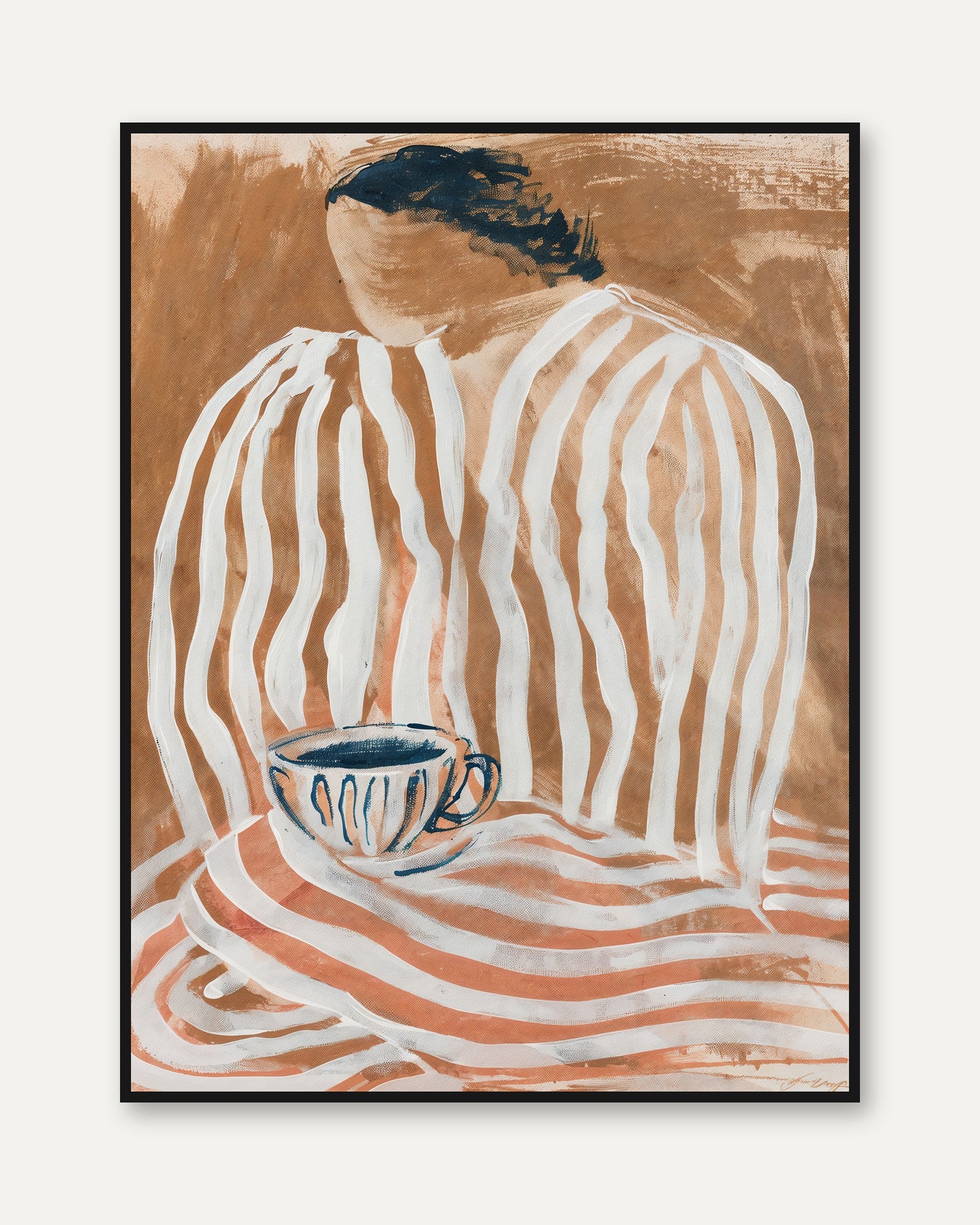 Terracotta Woman Art Print – Striped Outfit - framed