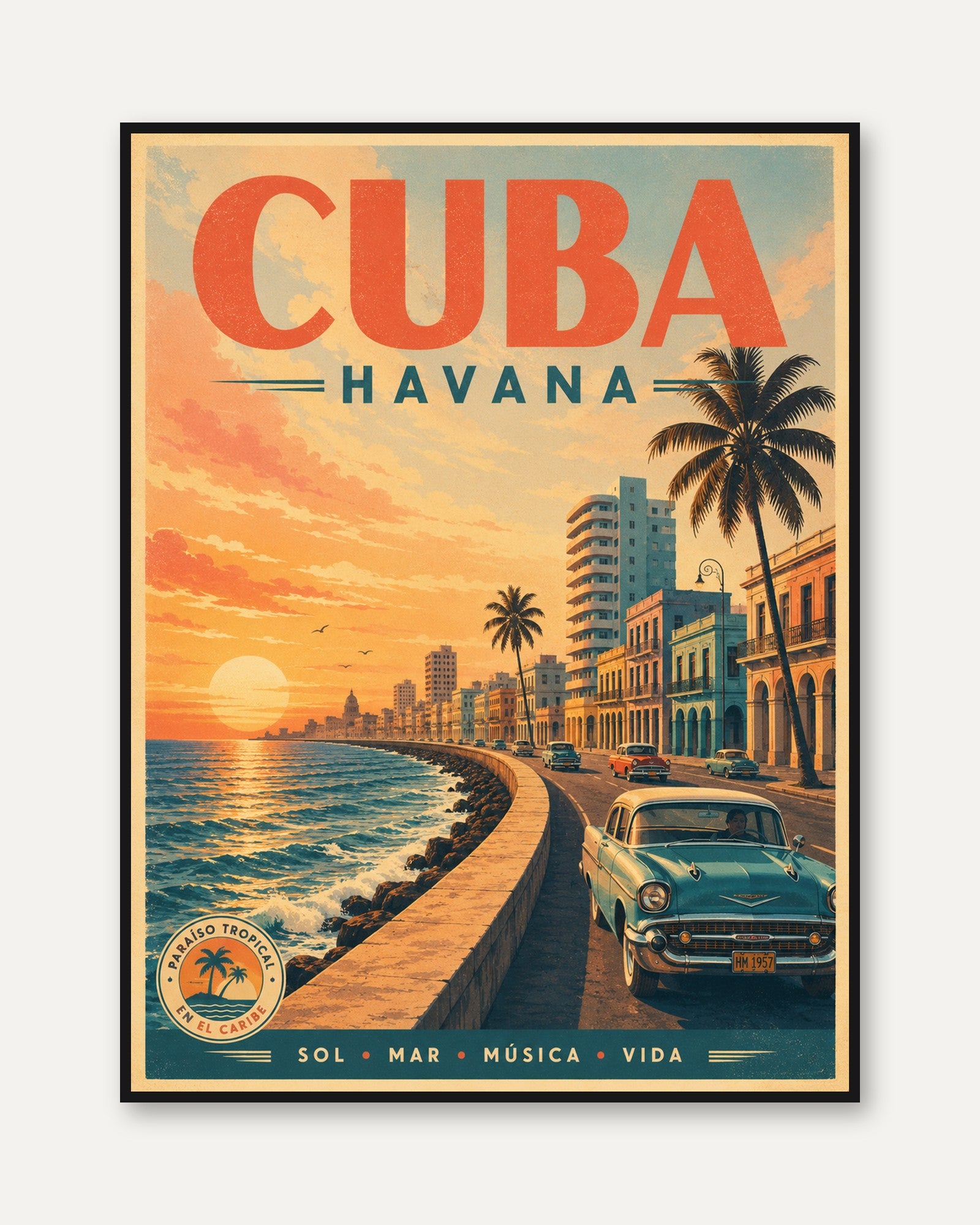 Cuba Travel Poster – Havana Vintage Print - framed