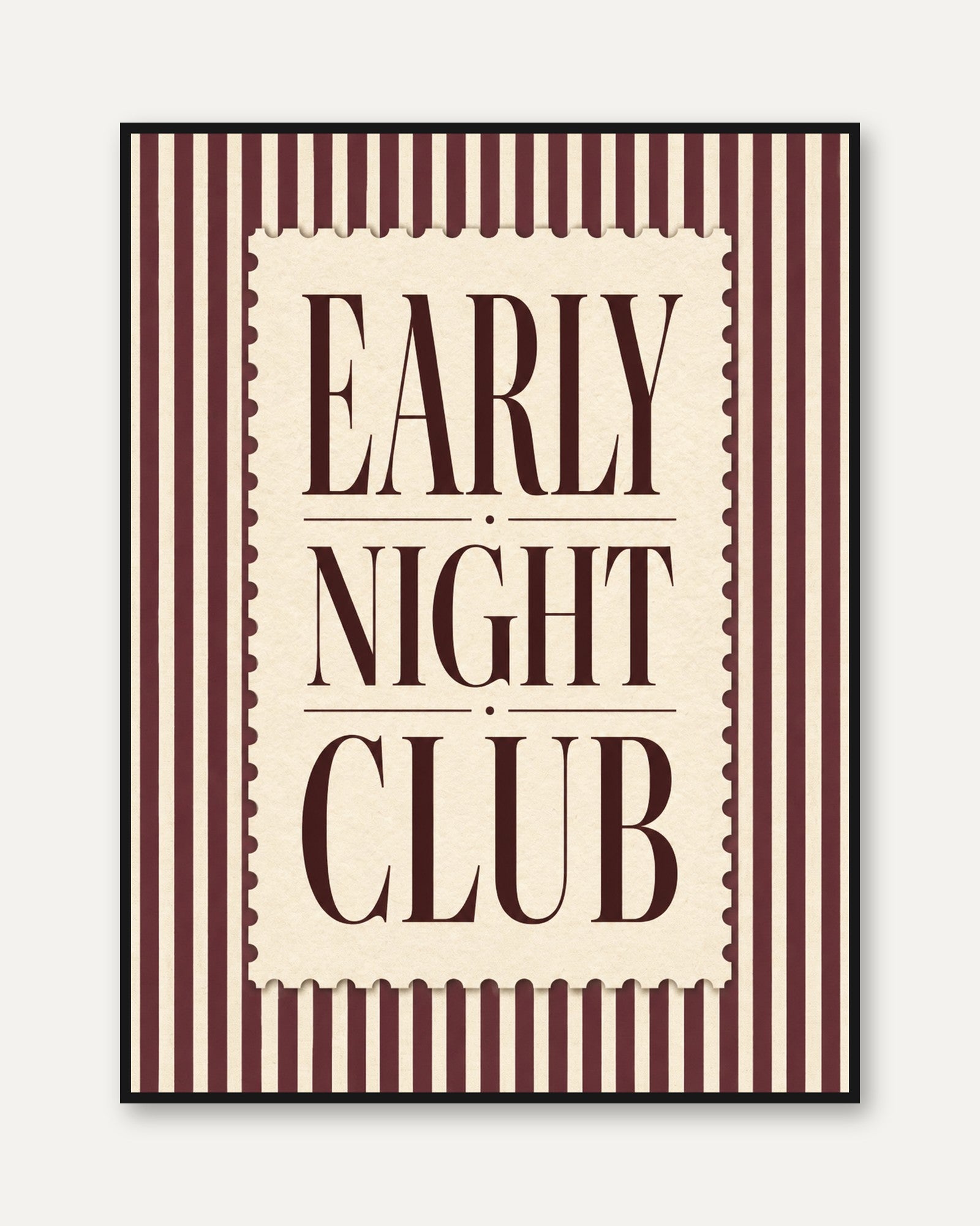 Early Night Club Poster: Vintage Typography Art Print - framed