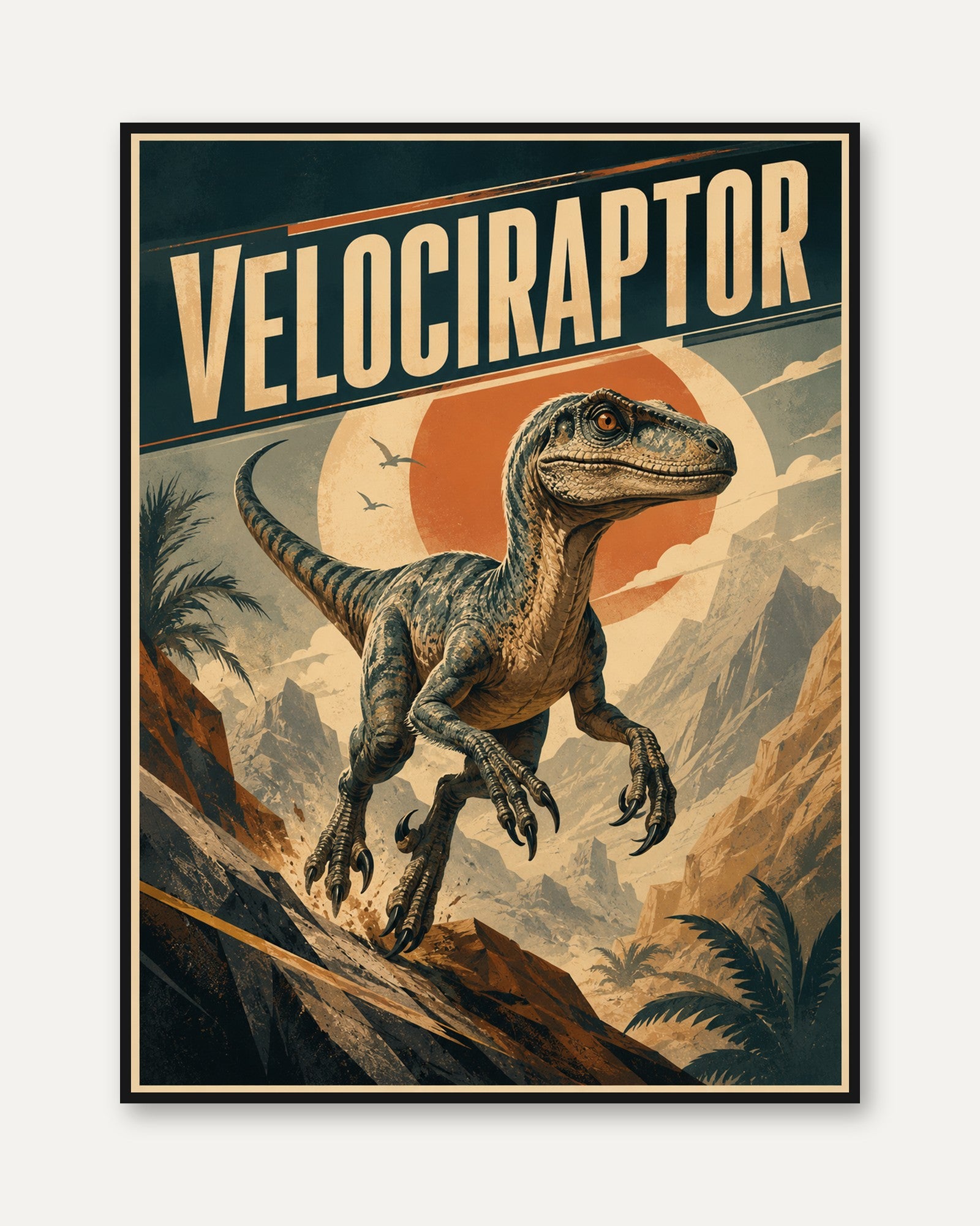 Velociraptor Vintage Poster - framed