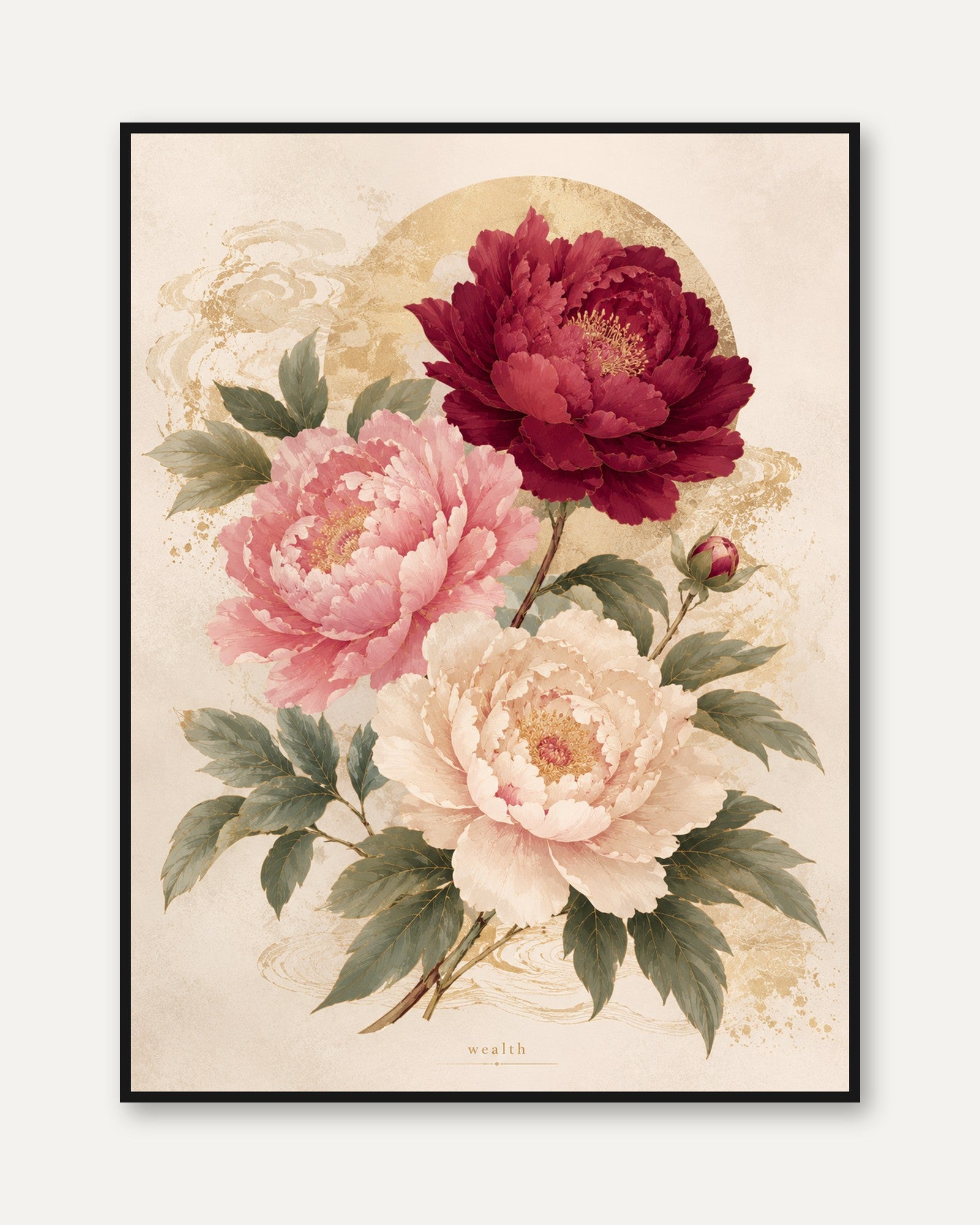 Peony Wall Art – Vintage Floral Print - framed