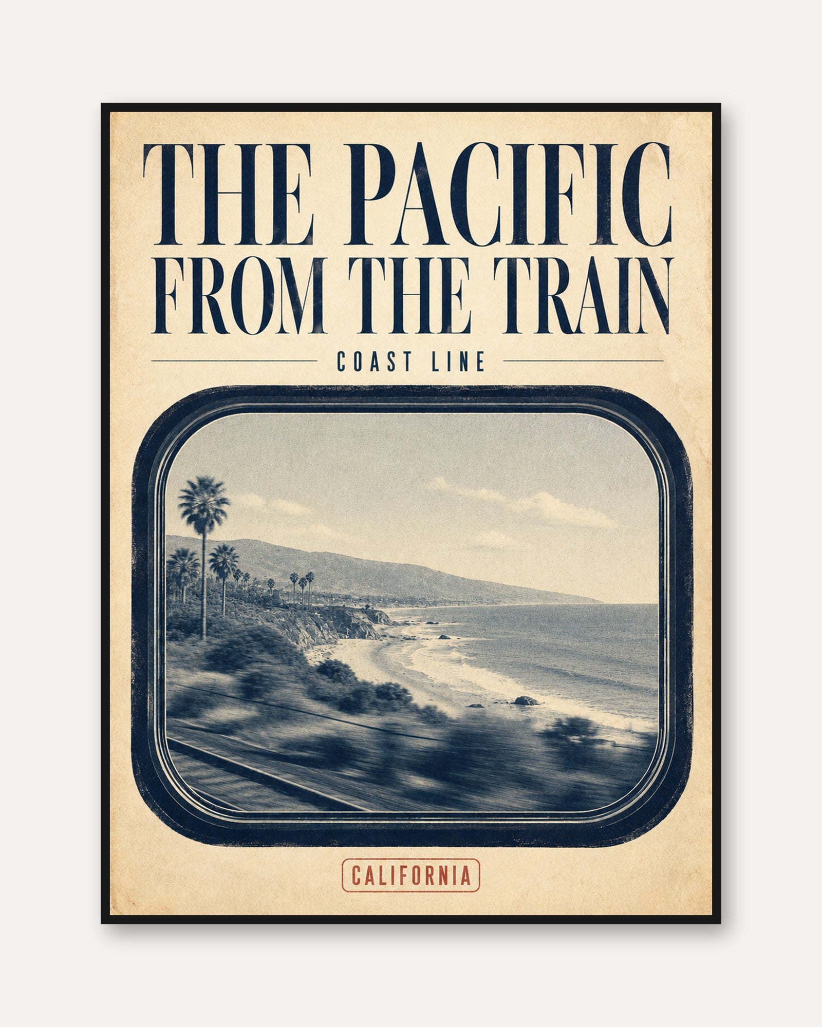 Pacific Coast Train View Poster: Vintage California Travel Art - framed