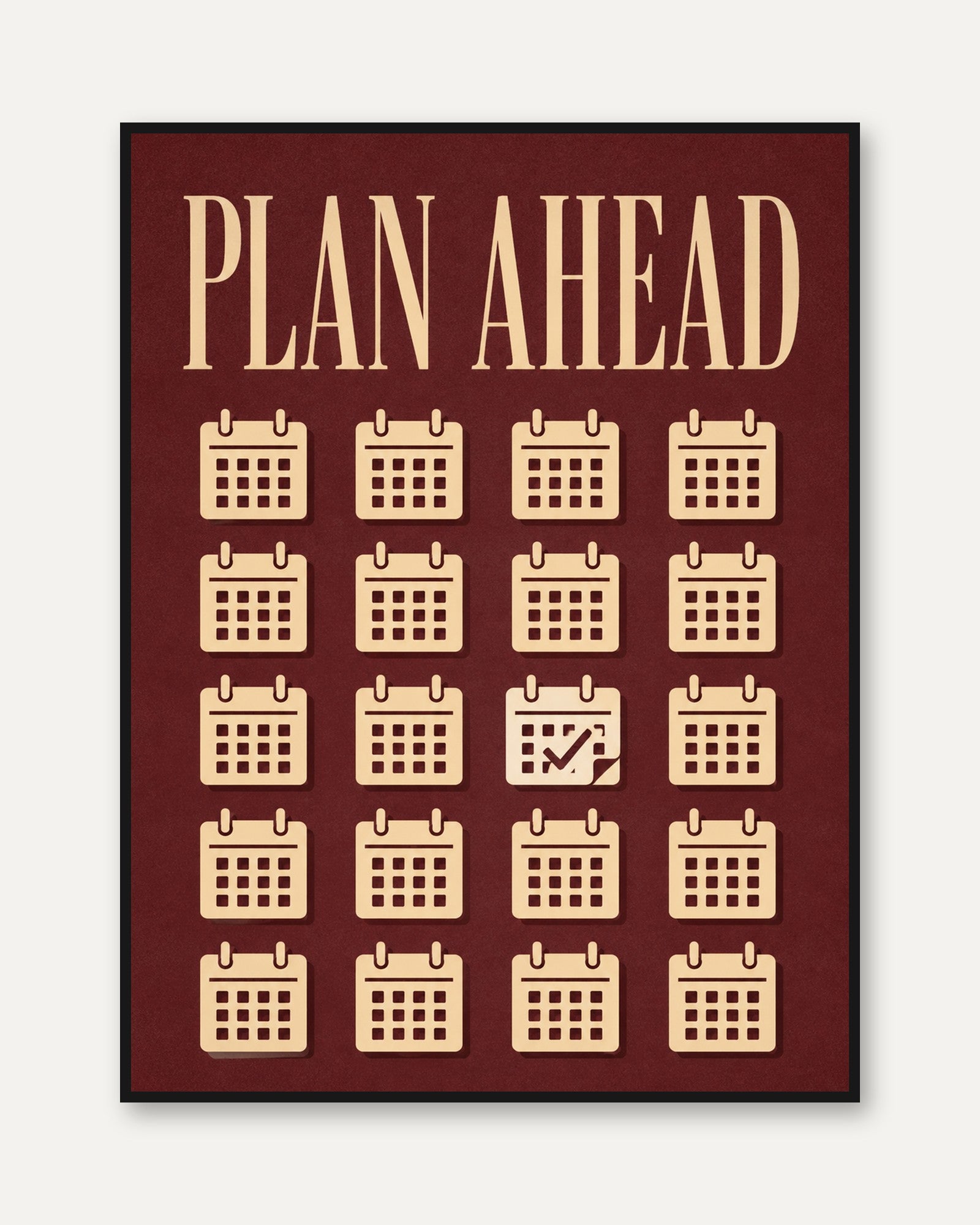 Plan Ahead Motivational Print: Vintage Calendar Grid - framed
