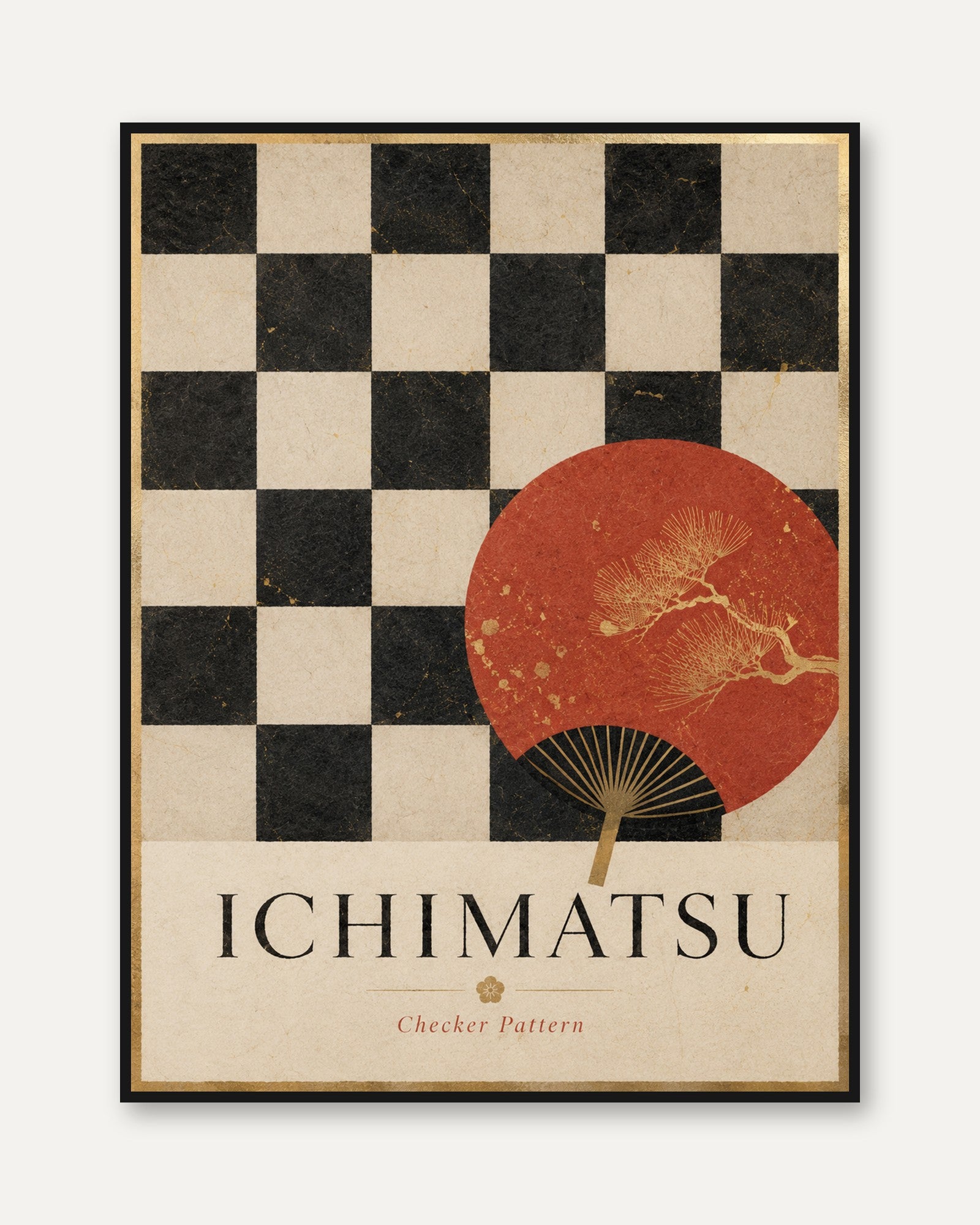 Japanese Wall Art Print: Coral Fan - framed