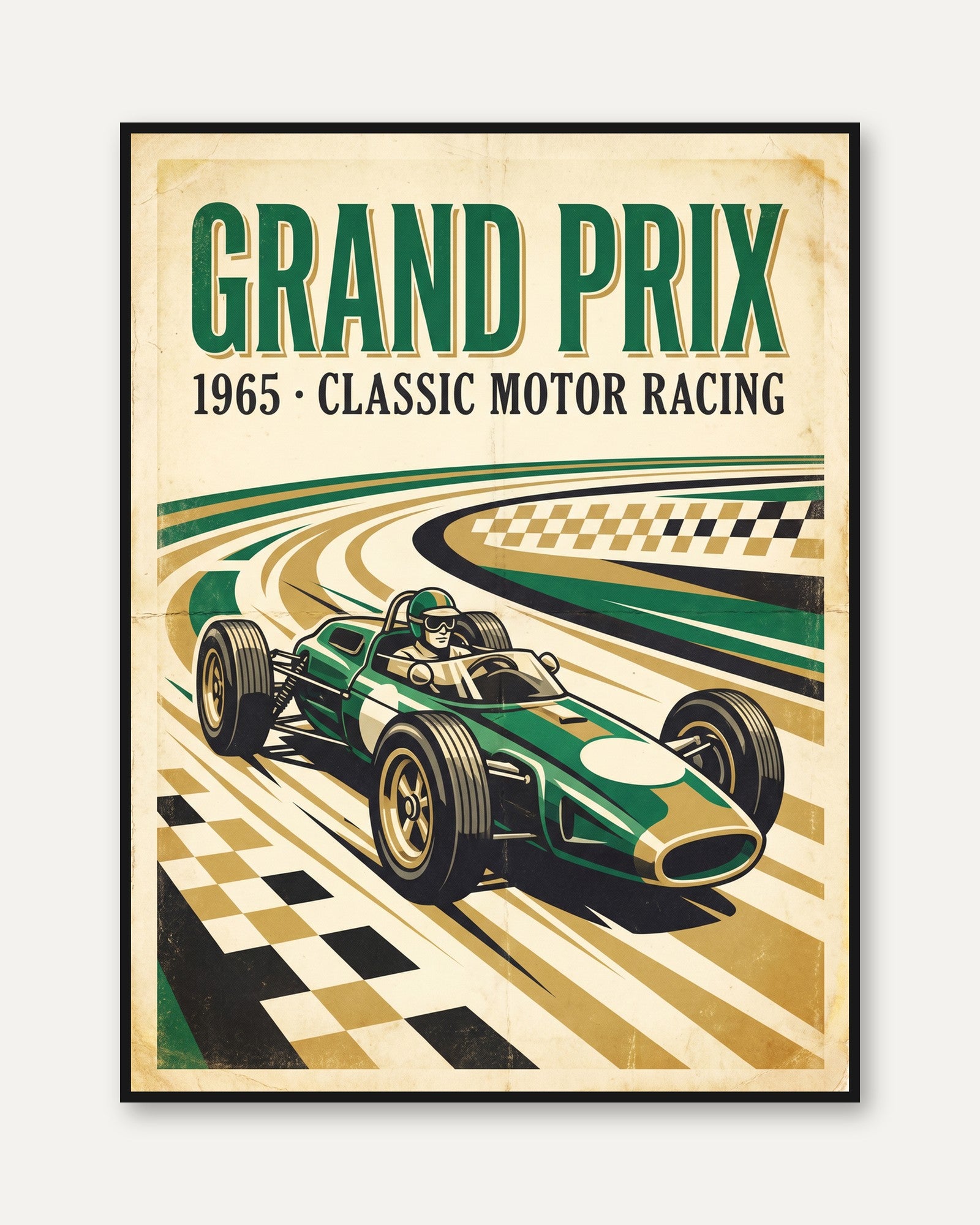 Vintage Grand Prix Poster Print — 1965 Classic Motor Racing - framed