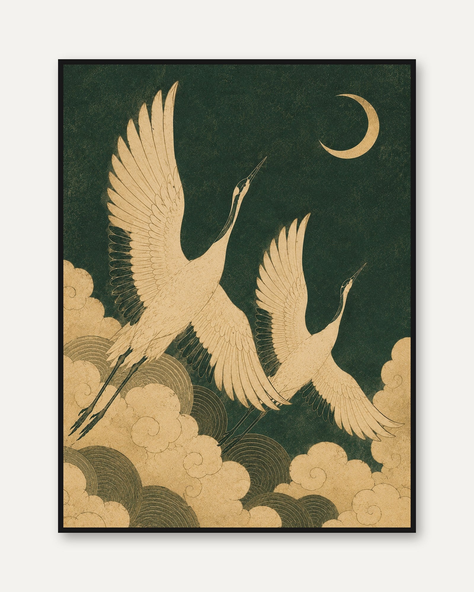 Crane Wall Art Print: Traditional Japanese Bird - framed
