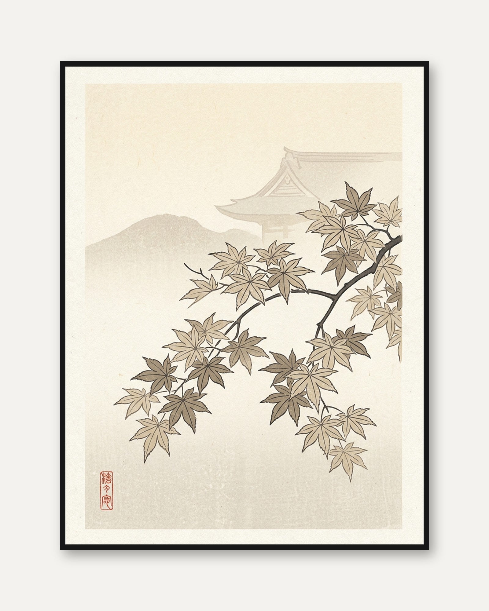 Japanese Maple Branch Print — Vintage Asian Botanical Art - framed