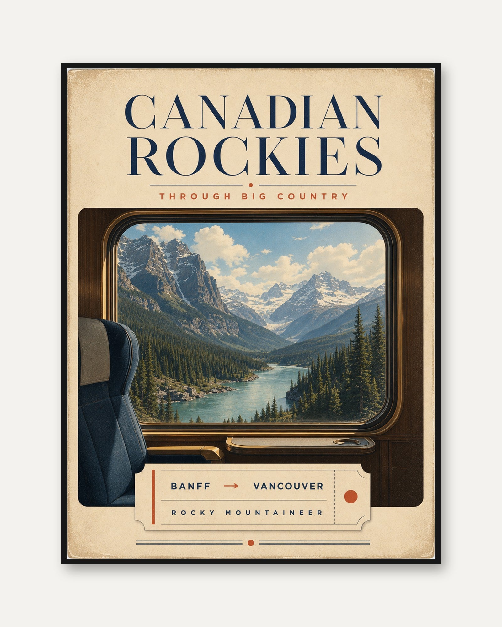 Canadian Rockies Travel Poster: Vintage Railway Mountain Art Print - framed