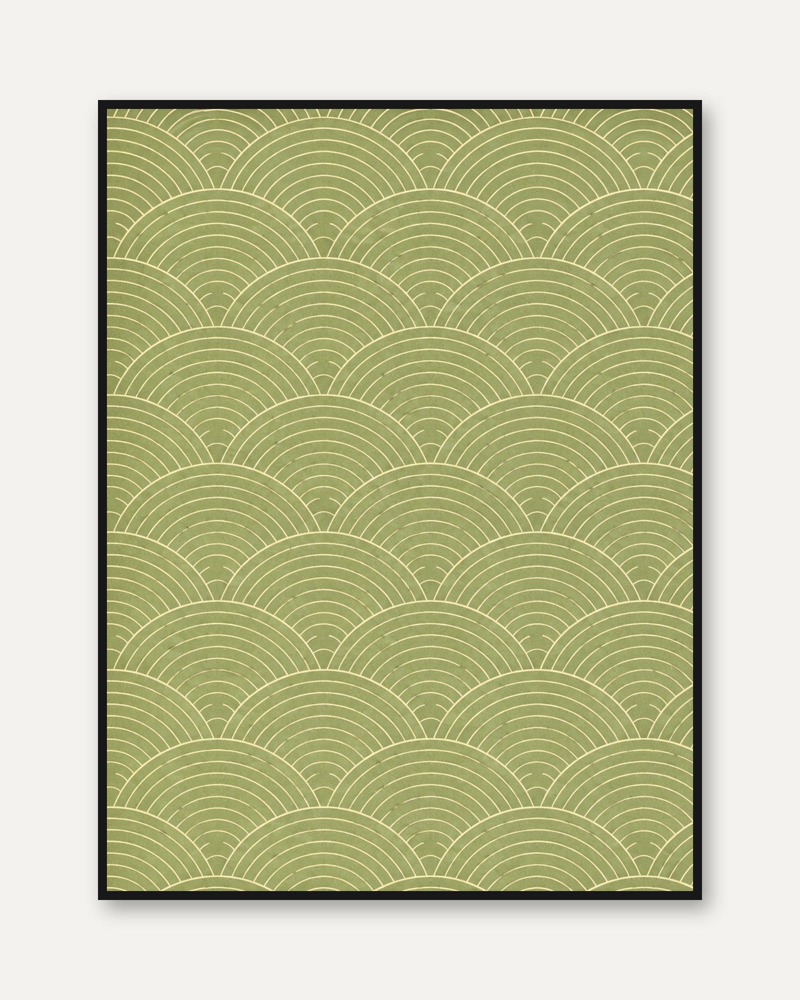 Japanese Wave Pattern Print: Seigaiha Design in Sage Green - framed