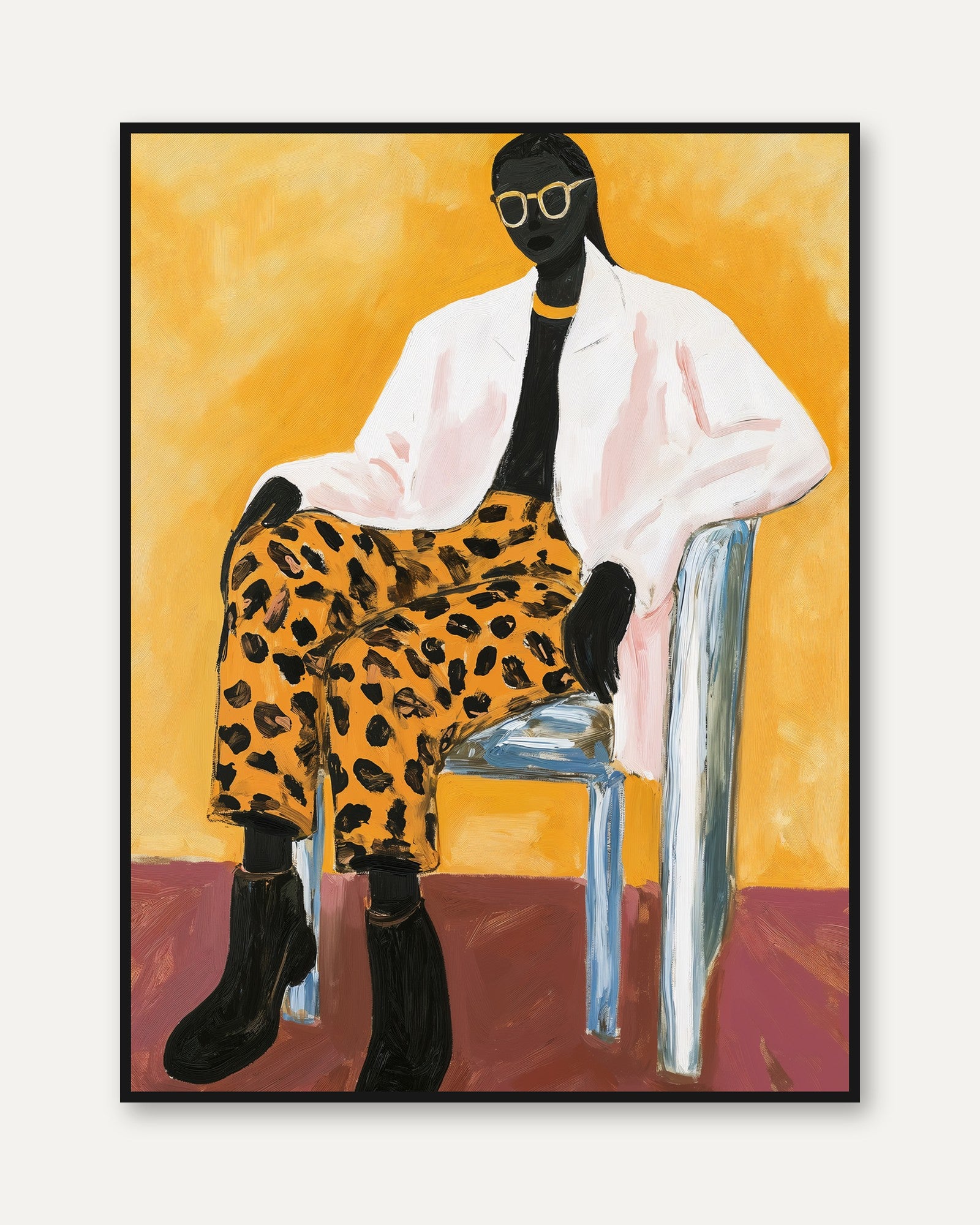 Confident Woman Portrait Print – Leopard Pants - framed