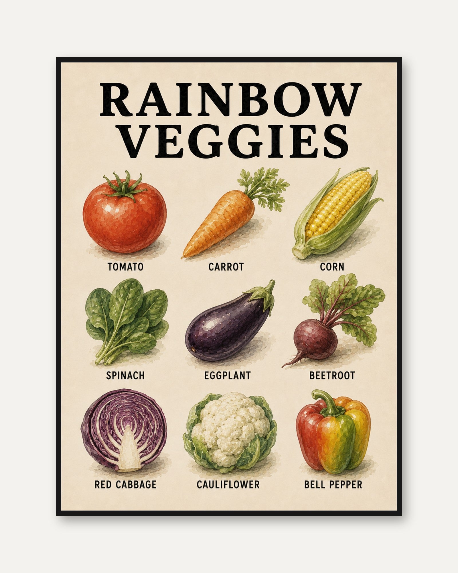 Vegetable Print – Kitchen Wall Art - framed