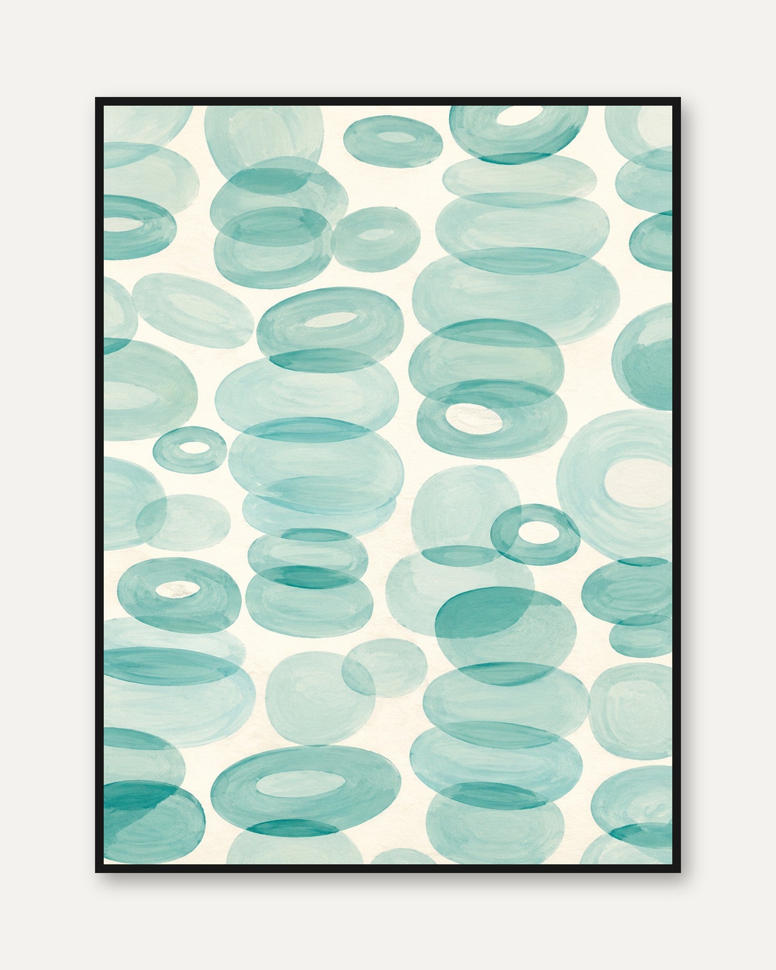 Abstract Circle Wall Art – Teal Geometric Print - framed