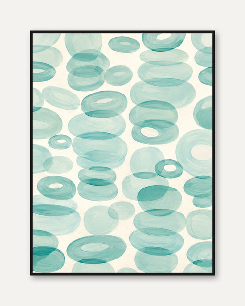 Abstract Circle Wall Art – Teal Geometric Print - framed