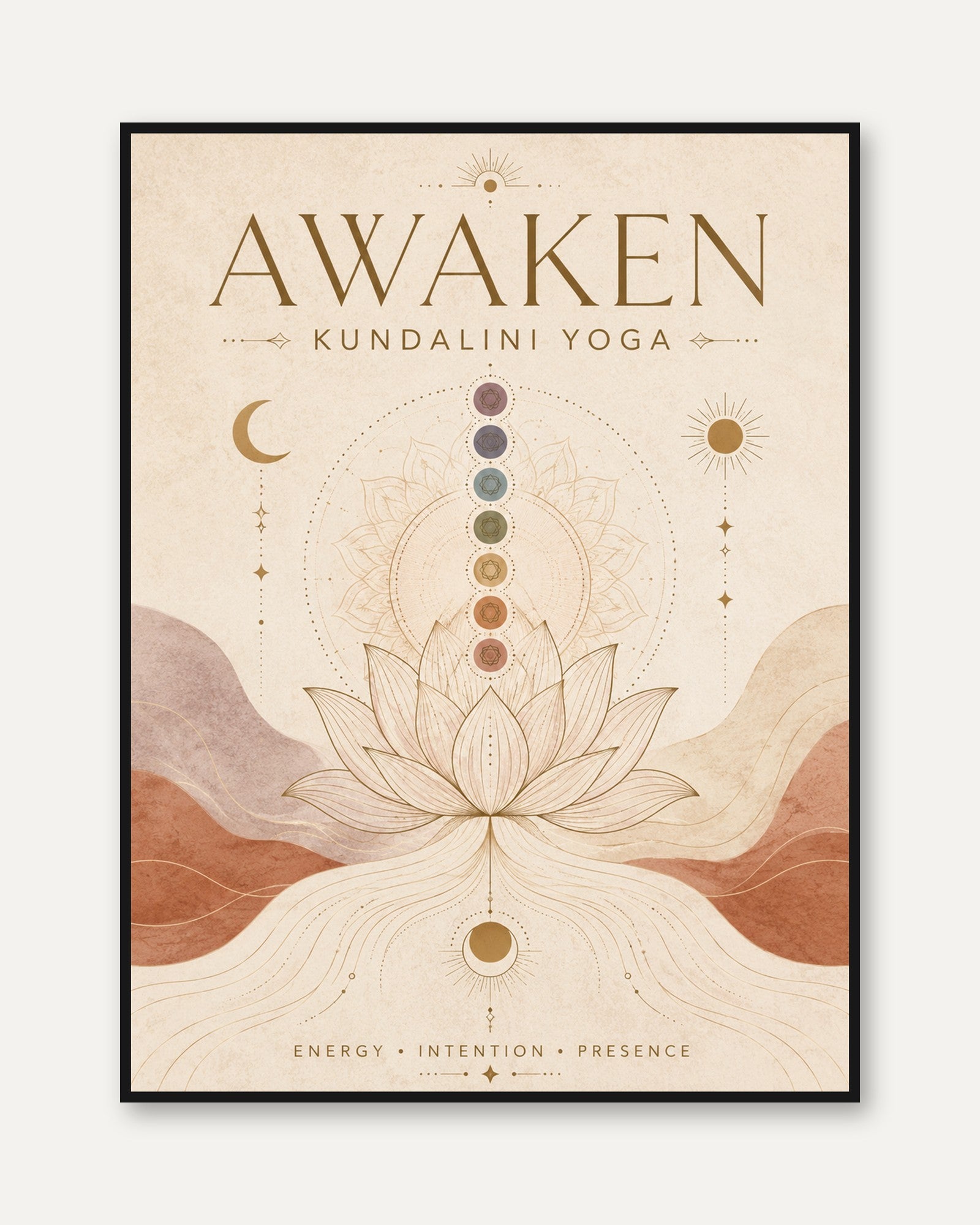 Chakra Lotus Wall Print: Yoga Studio & Meditation Room (Earth Tones) - framed