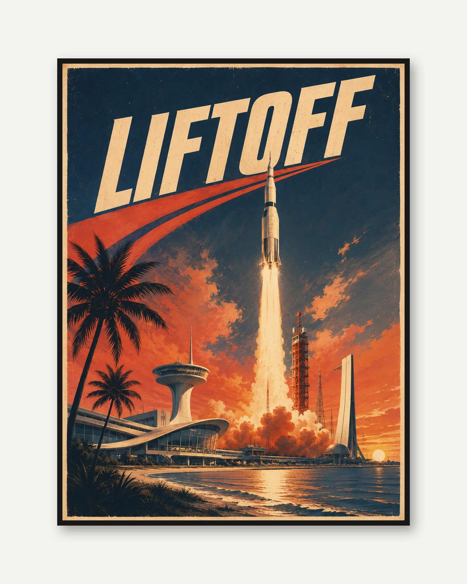 Retro Space Poster – Rocket Launch Print - framed