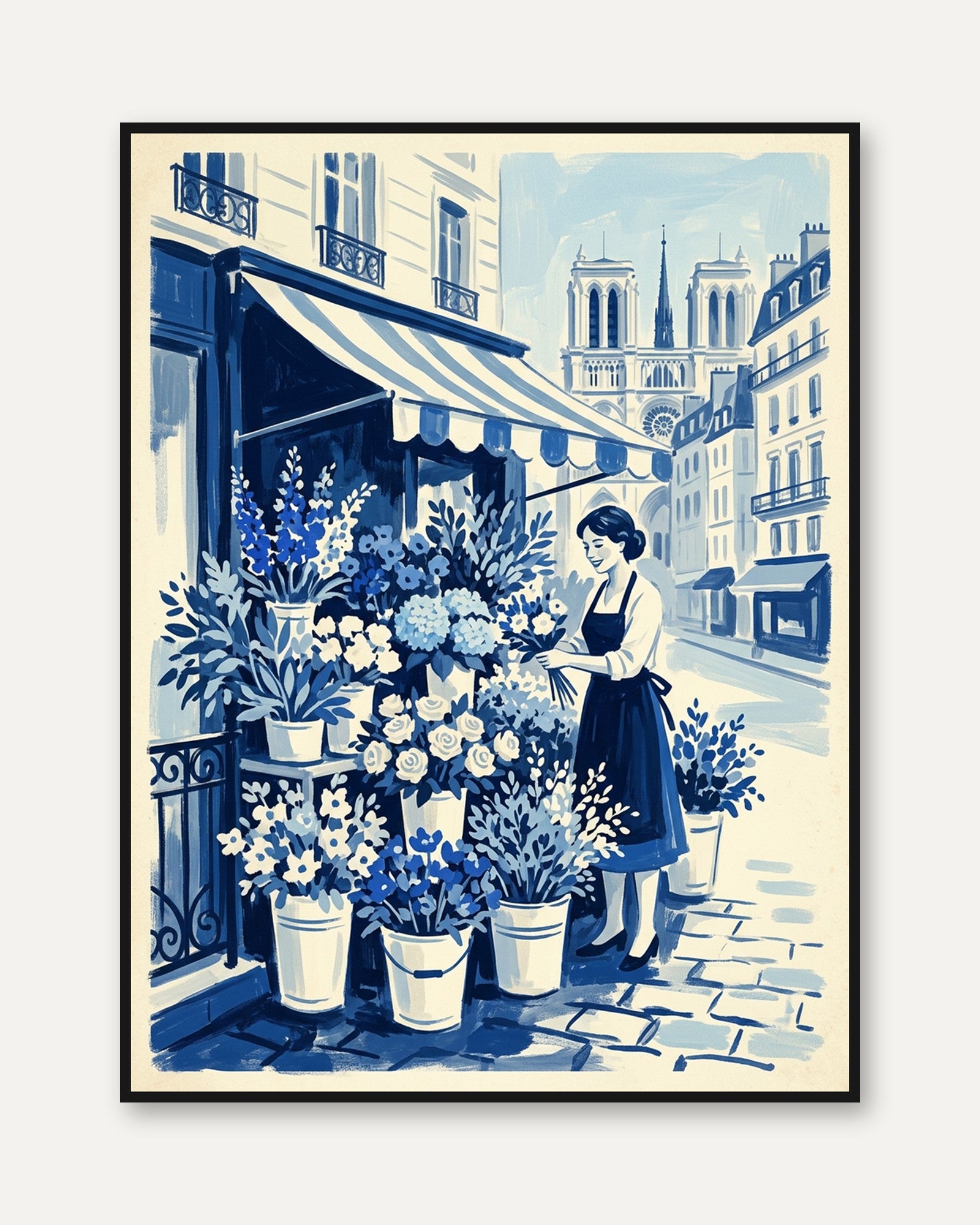 Parisian Flower Shop Print — Vintage French Street Scene - framed