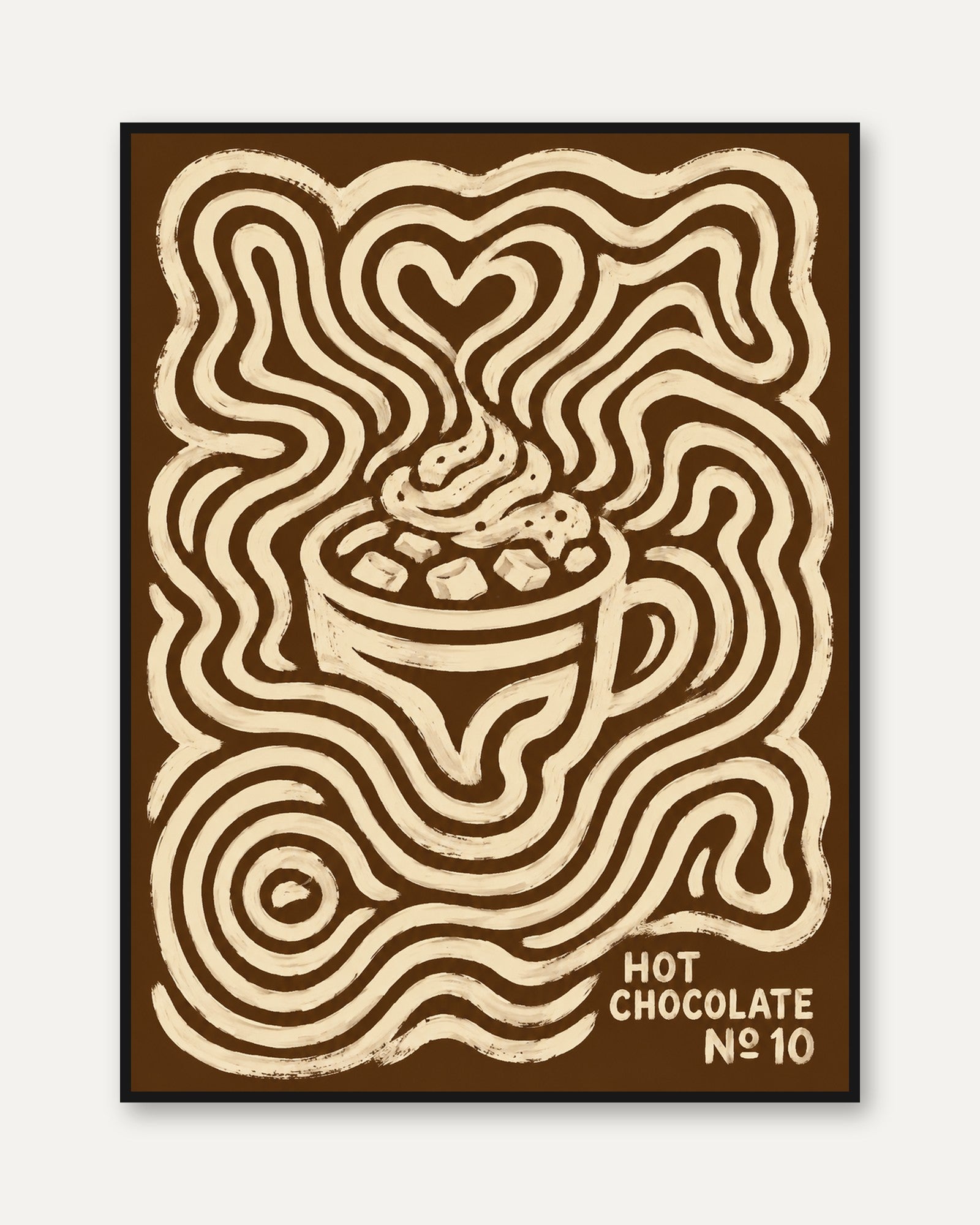 Hot Chocolate Poster: Psychedelic Retro Brown and Cream Design - framed