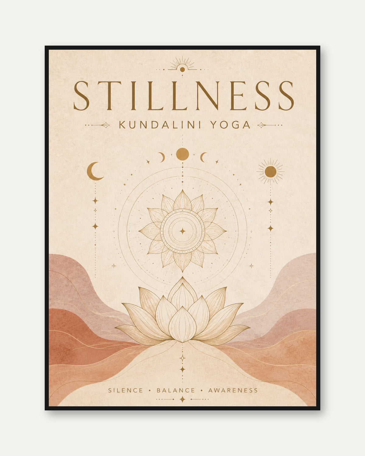 Kundalini Yoga Wall Art: Minimalist Lotus and Sacred Geometry - framed