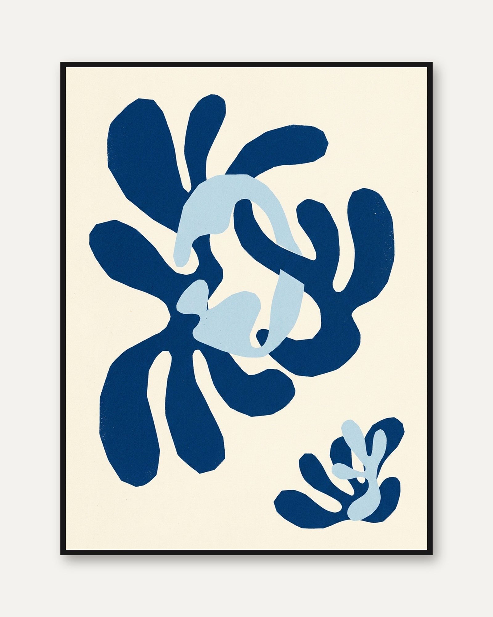 Matisse Cutout Style Art Print: Blue Organic Abstract Forms - framed
