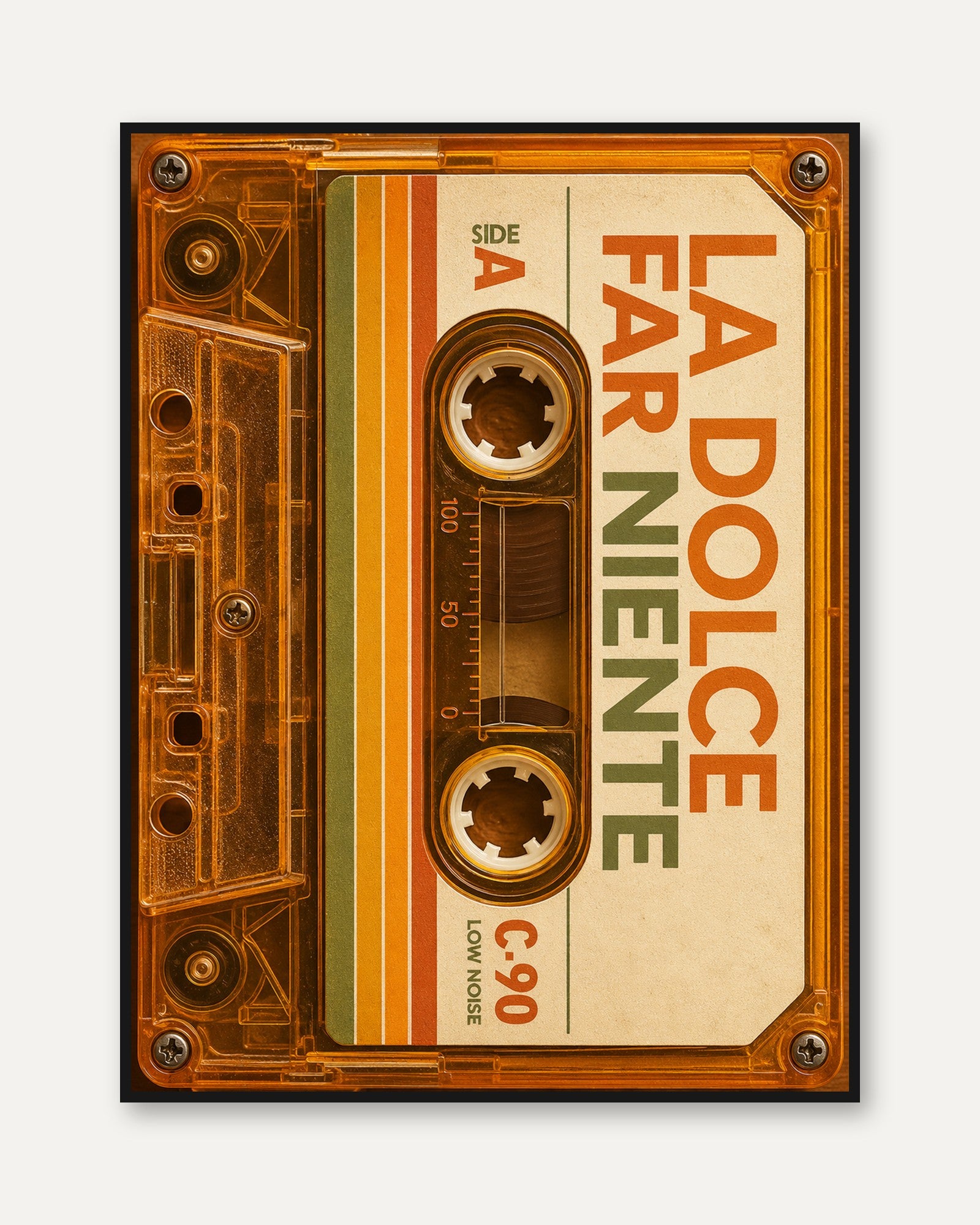 Cassette Tape Print: Retro 70s Music Wall Art (Orange & Brown) - framed