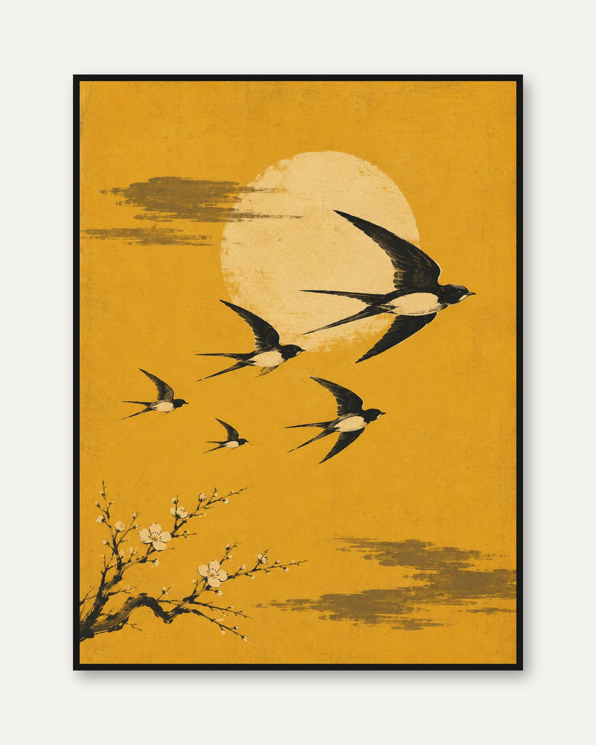 Vintage Japanese Swallows Print - framed