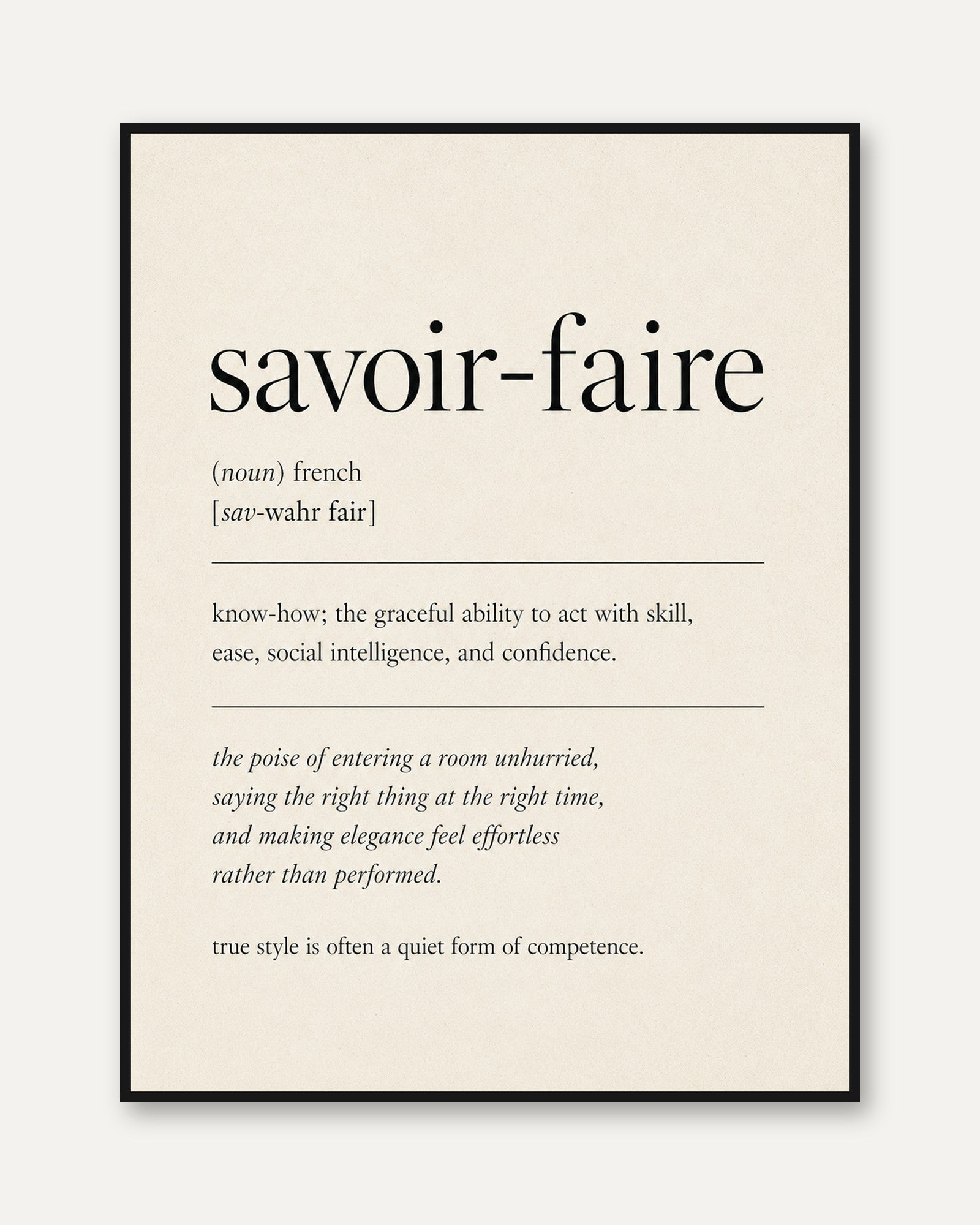 Savoir-Faire Definition Print: Minimalist French Typography Art - framed